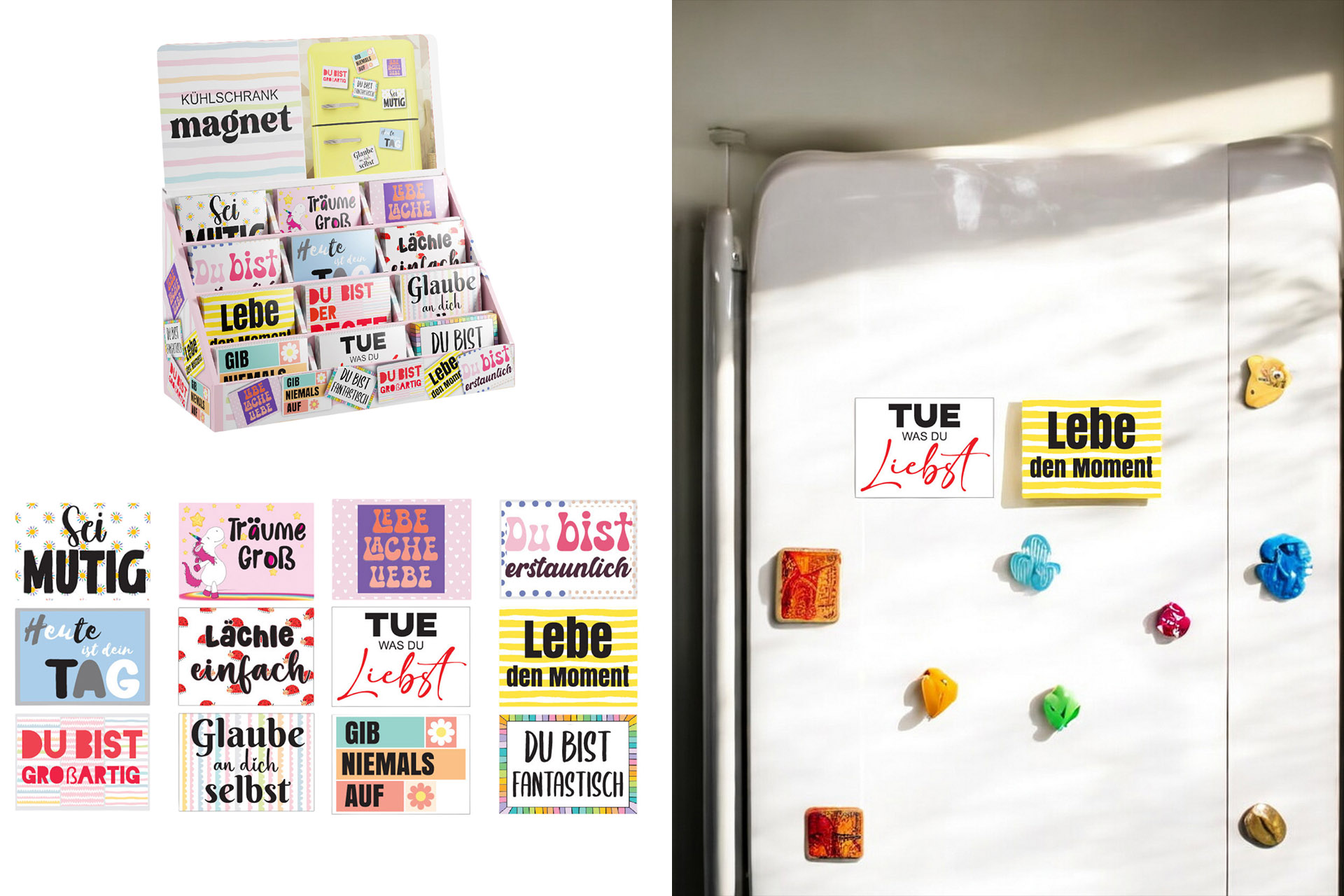 Kühlschrankmagnet "Glückwünsche", 9x6,5cm, 12 Designs, im Display