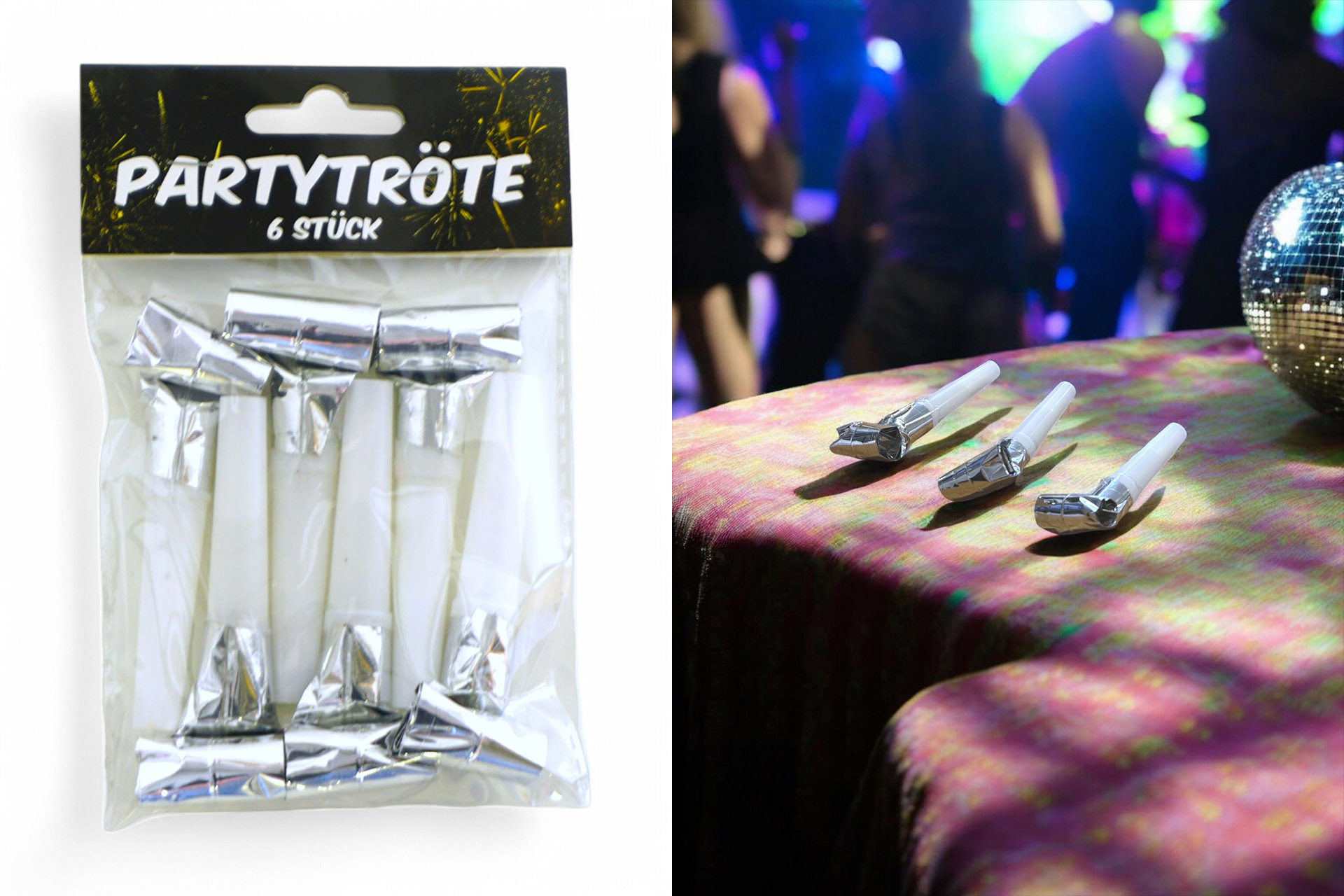 Partytröte Luftrüssel, 6er Set, silber