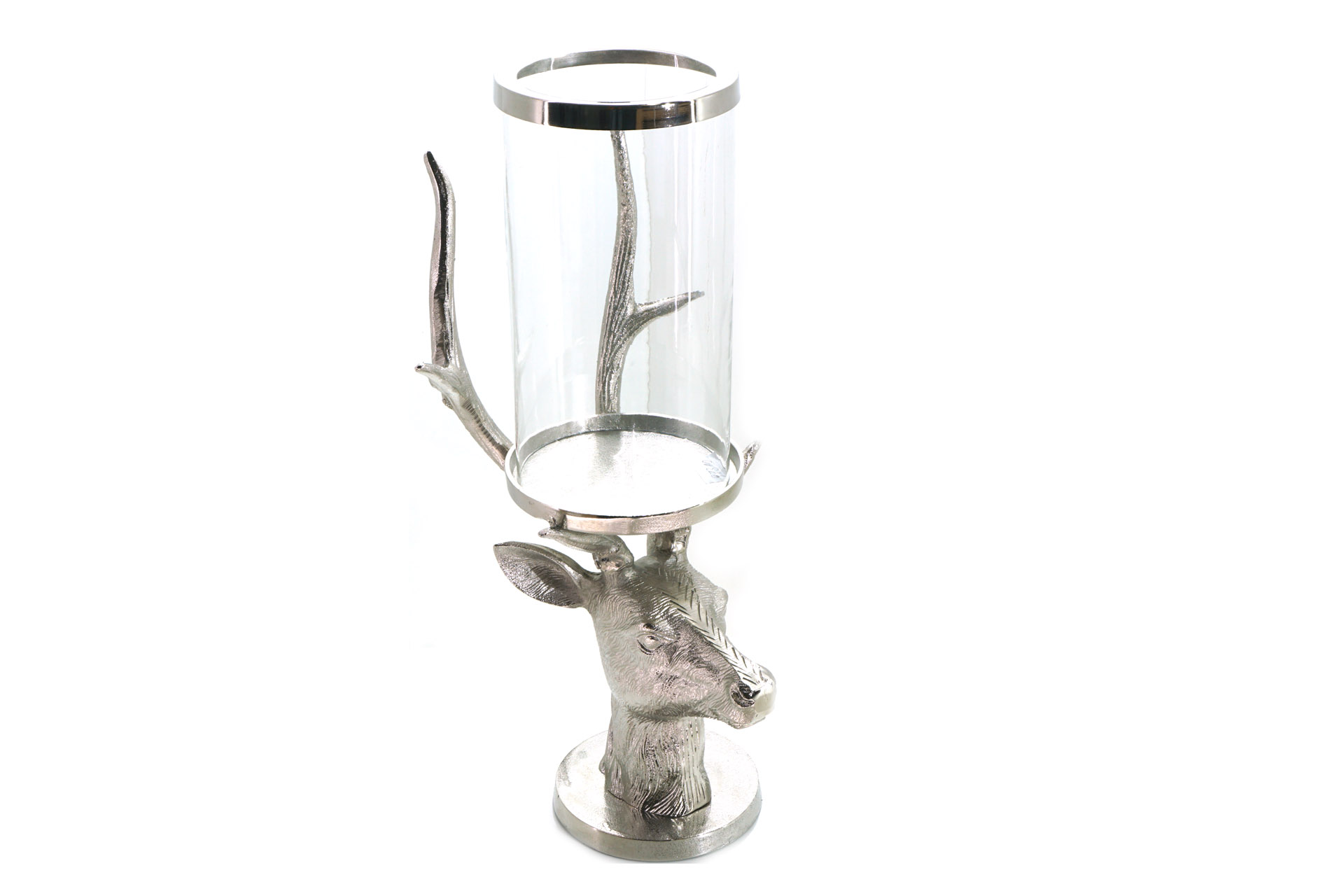 Weihnachtsdeko Aluminium "Windlicht Hirsch mit Glaseinsatz", 52cm