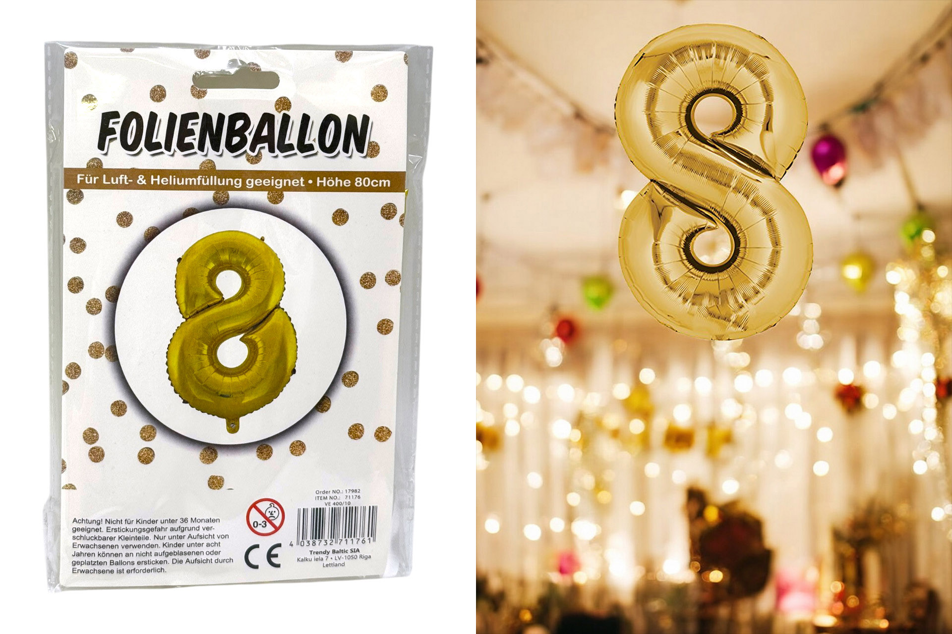 Foil balloon number - 8, 80cm gold
