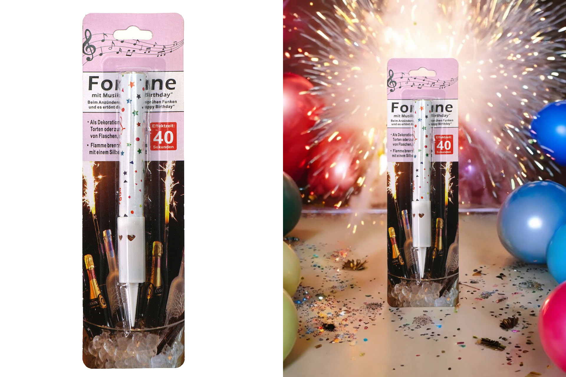 Birthday fountain with music - Happy Birthday, burn time 40 seconds