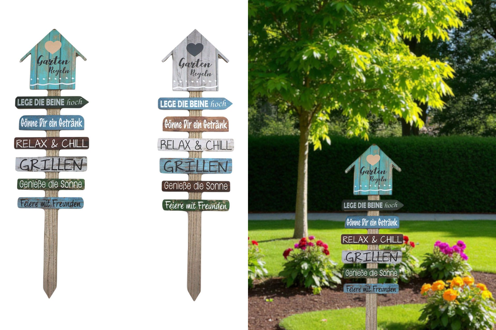 Gartendeko "Wegweiser" zum hängen, 98x27cm, 2 Designs