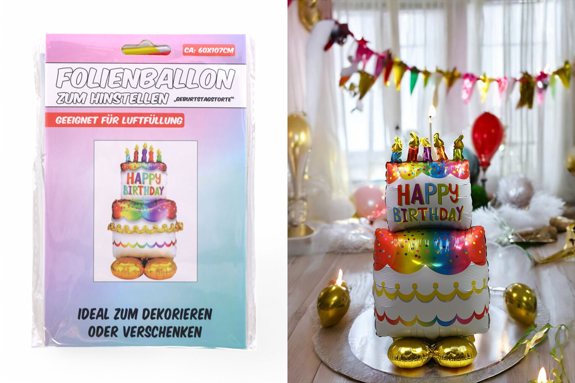Folienballon zum Hinstellen "Geburtstagskuchen", 61x109cm