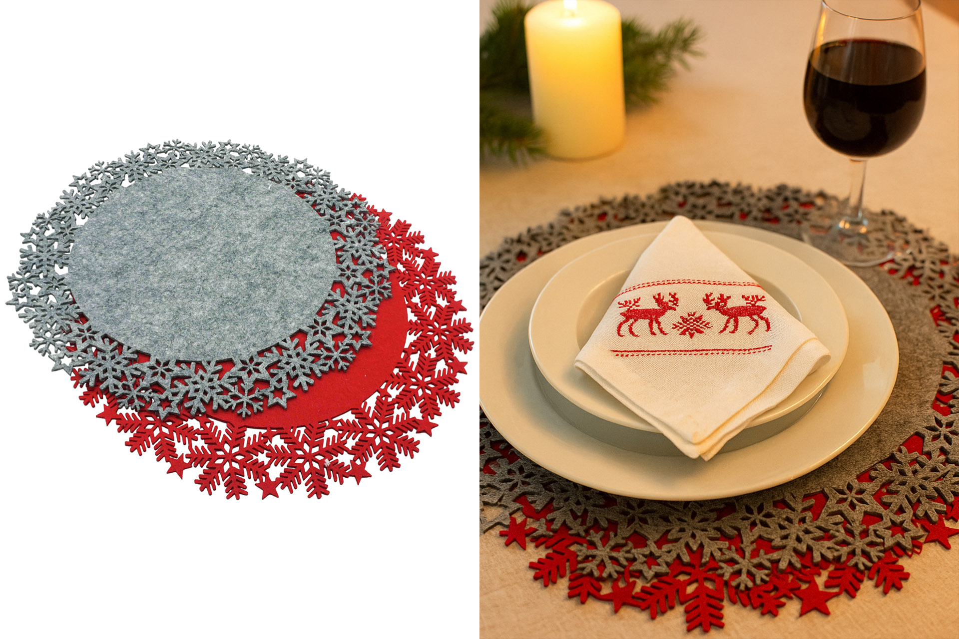 Decorative Table Placemat "Snowflake", 35cm, 2 colors