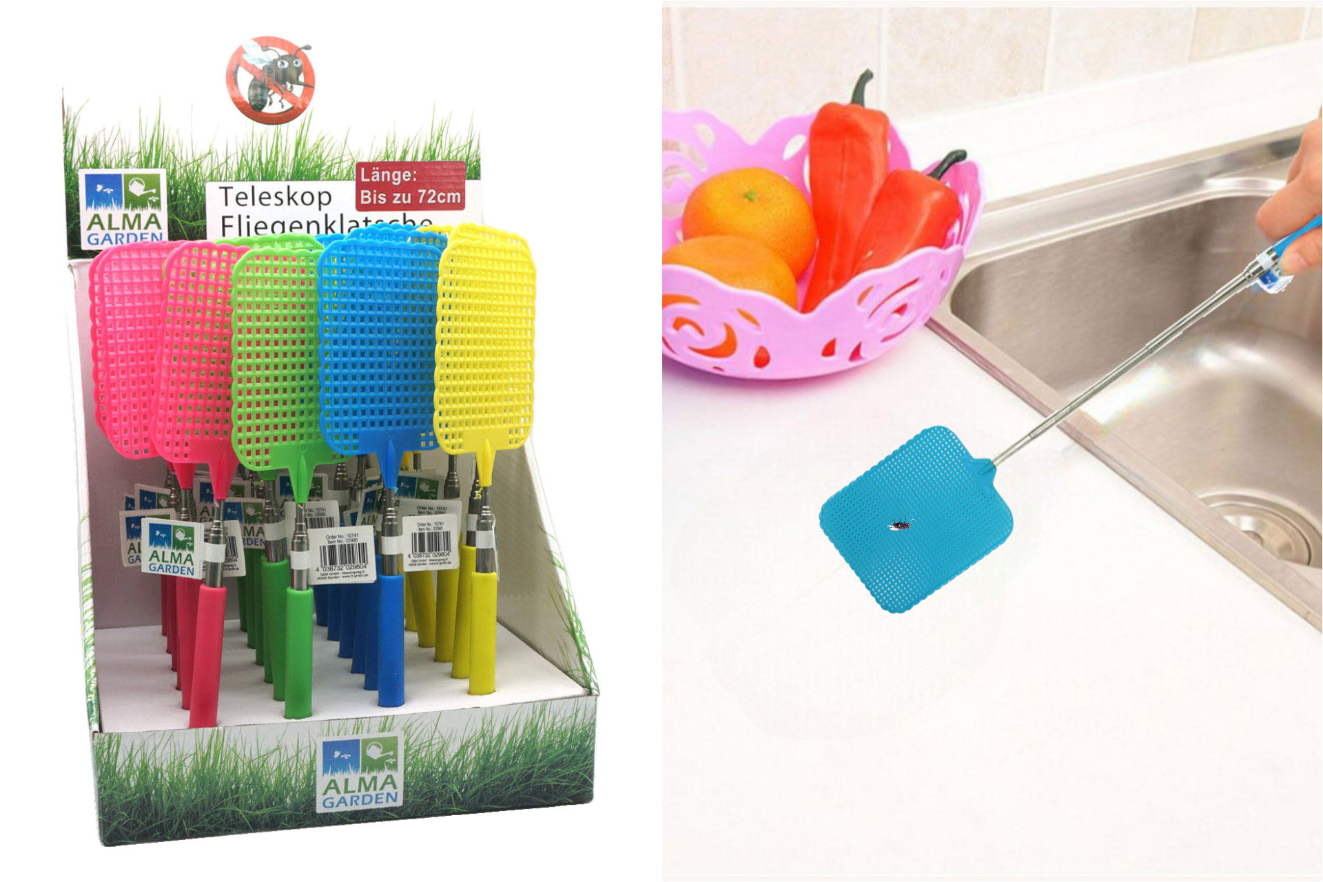 Fliegenklatsche Teleskop 72cm, 4 Farben, Display