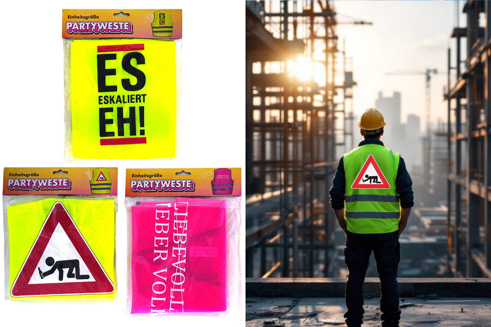 Warnweste "Malle-Party", Einheitsgröße, 3 Designs, 2 Farben