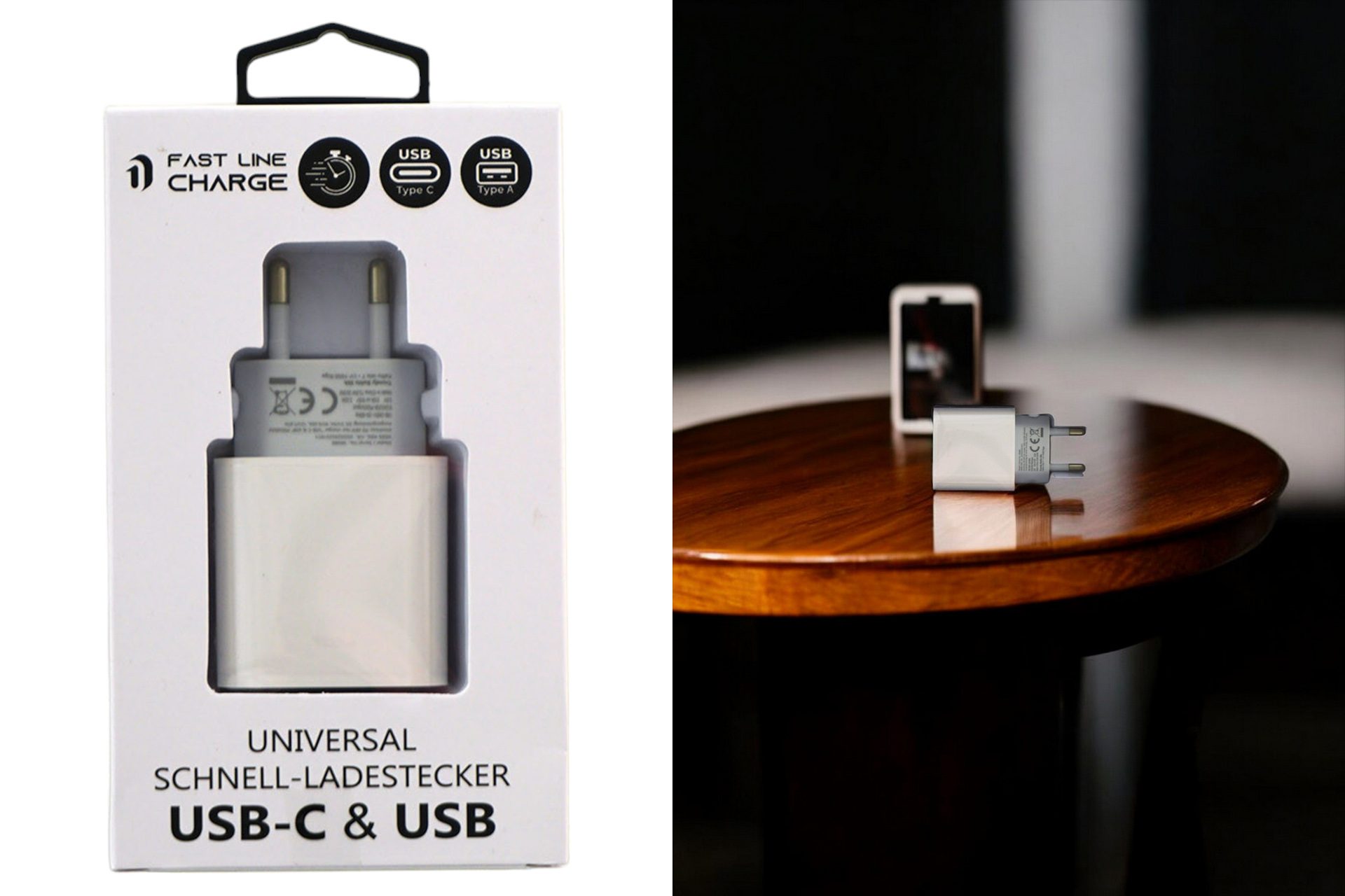 Netzstecker/Schnellladegerät "USB-C & USB" PREMIUM, weiß