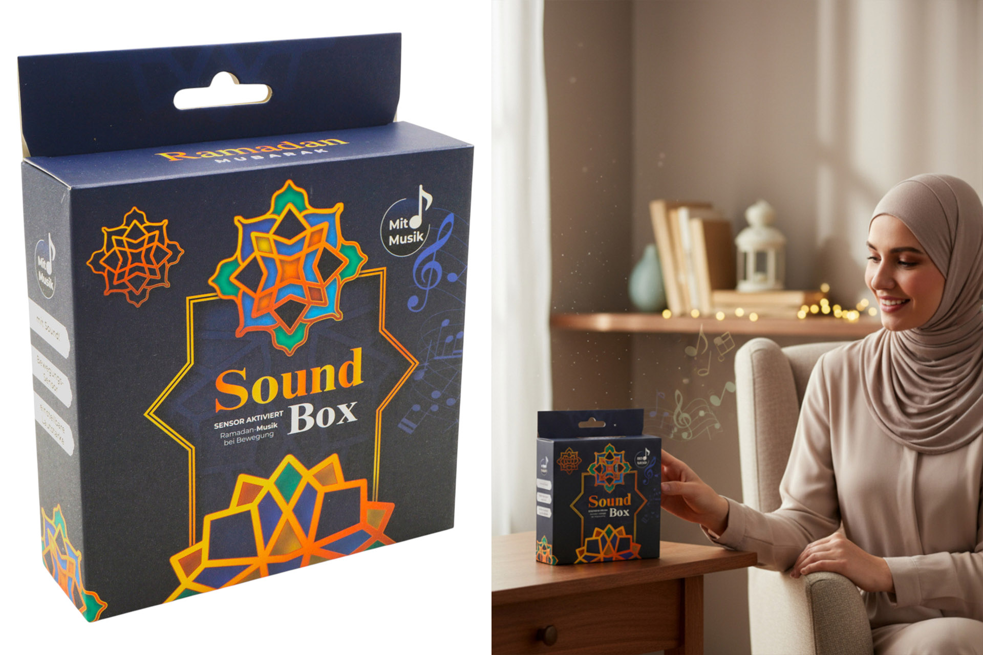 Soundbox "Ramadan", 12x12x3,5cm, mit Bewegungssensor