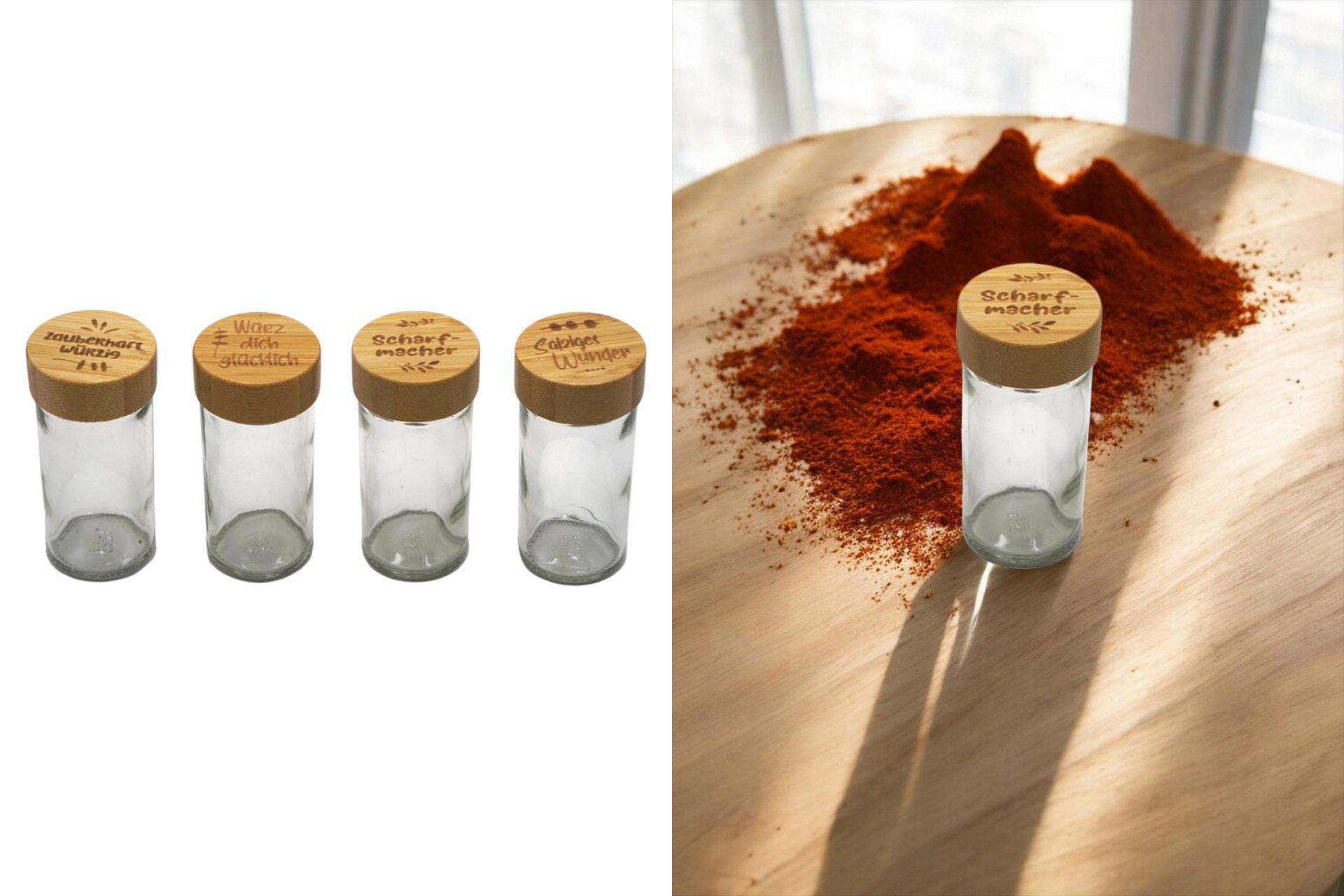 Bambusdeckel Salz-/Pfefferstreuer Glas mit, 9,6x4,6x4,6cm, mit Druck, 4 Designs