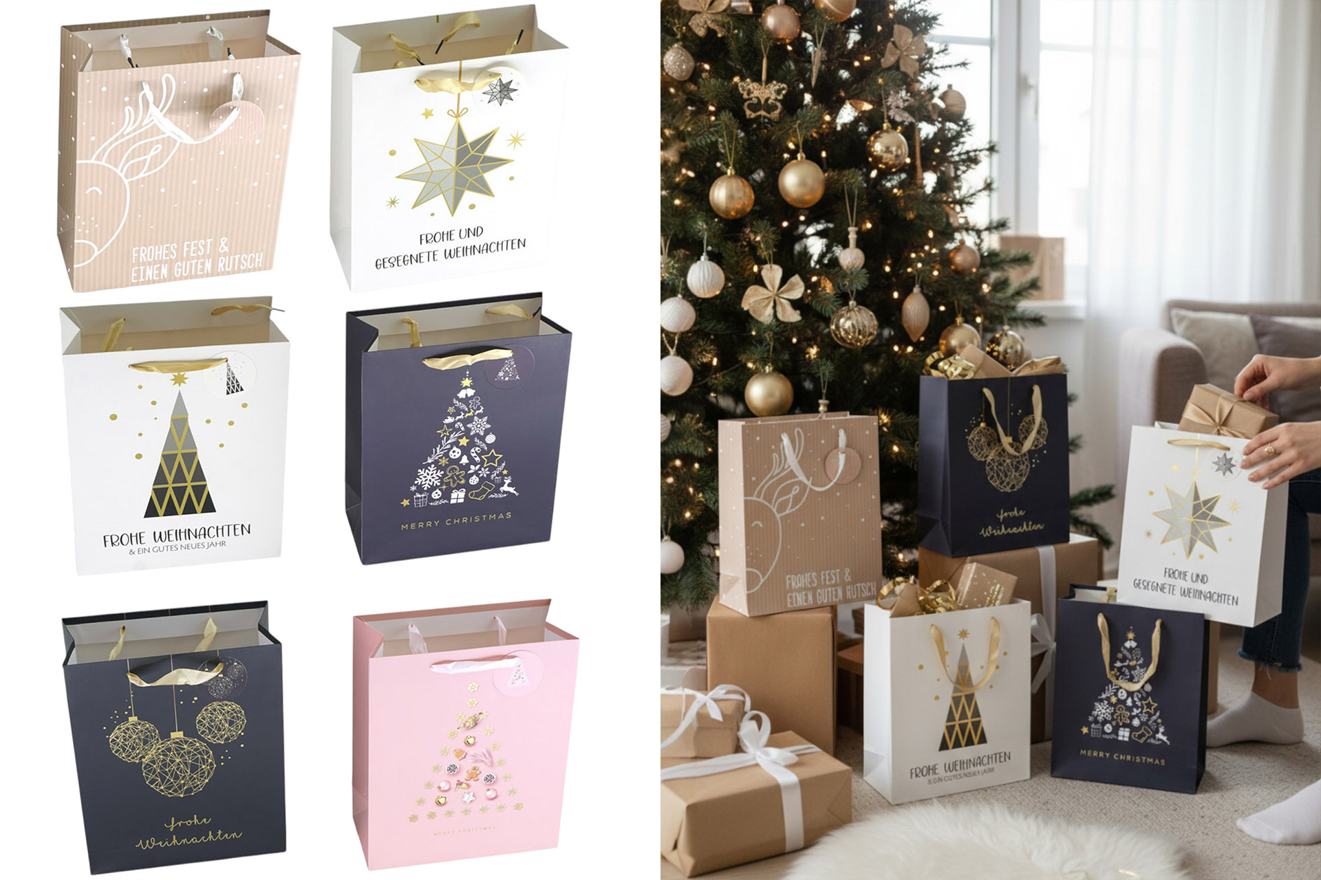 Geschenktüte Weihnachten "Modern Christmas Colorful" 26x32x12cm, 6 Designs