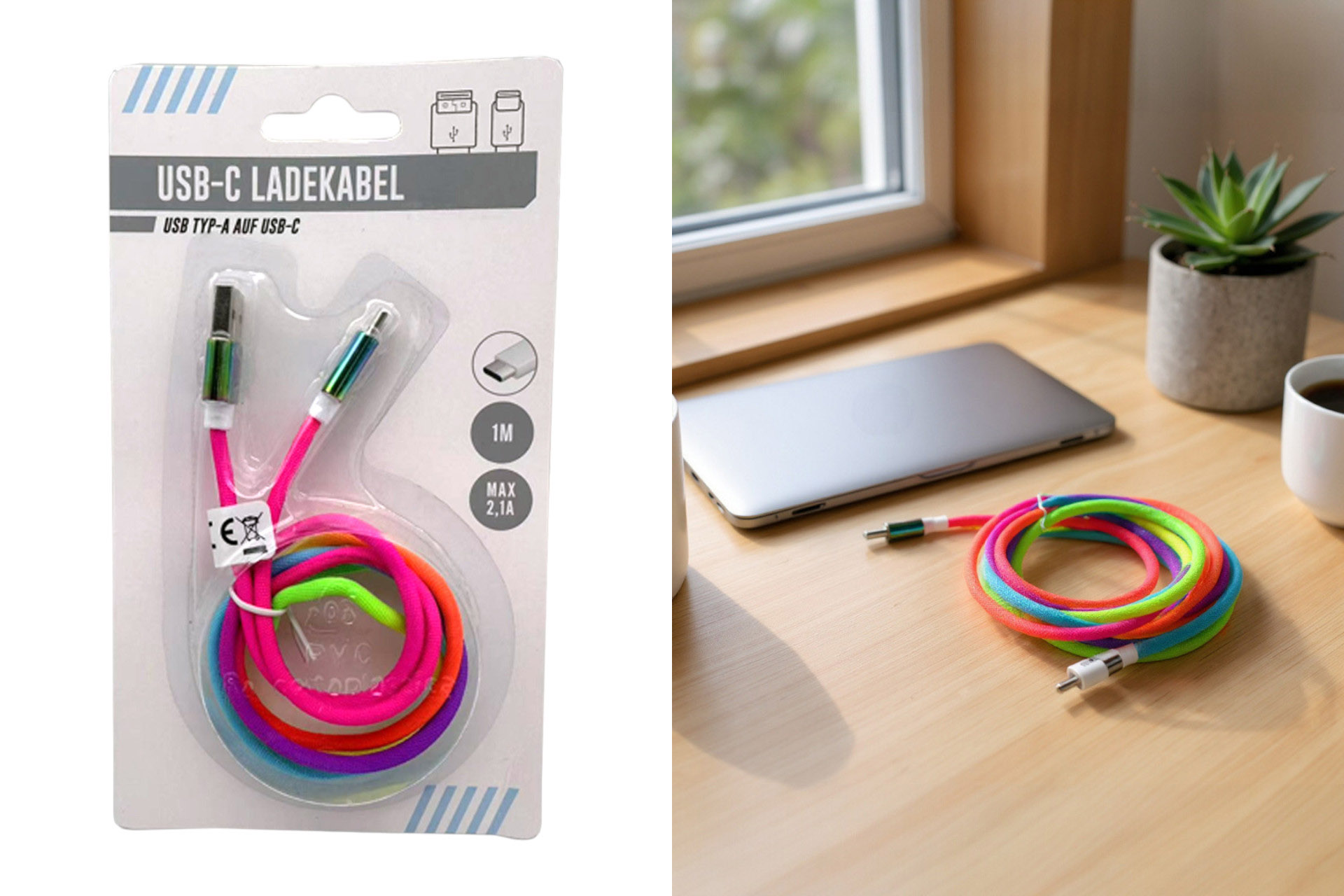 Ladekabel USB-C "Regenbogen", 1m