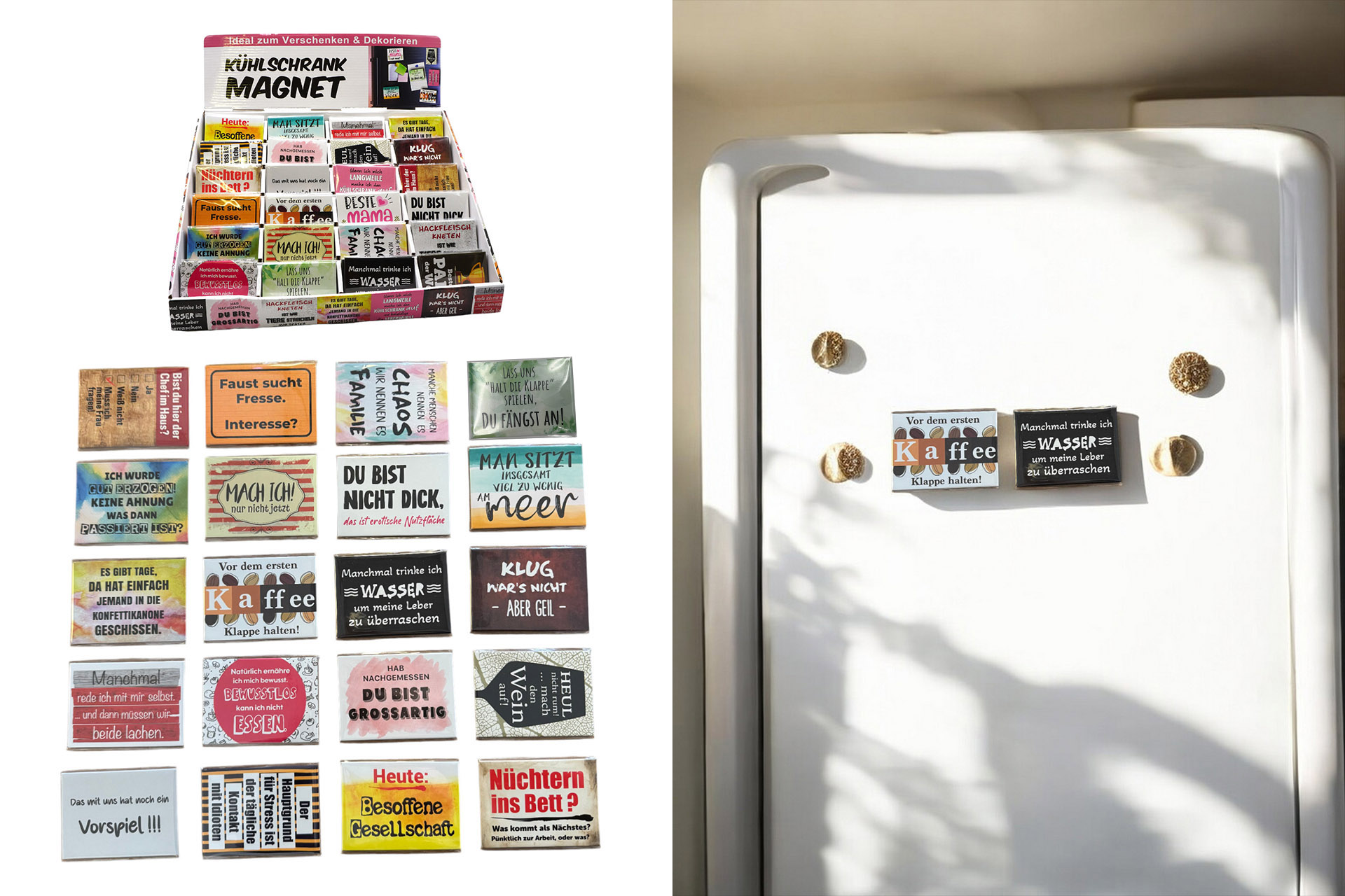 Kühlschrankmagnet, 9x6,5cm, 24 Designs, im Display