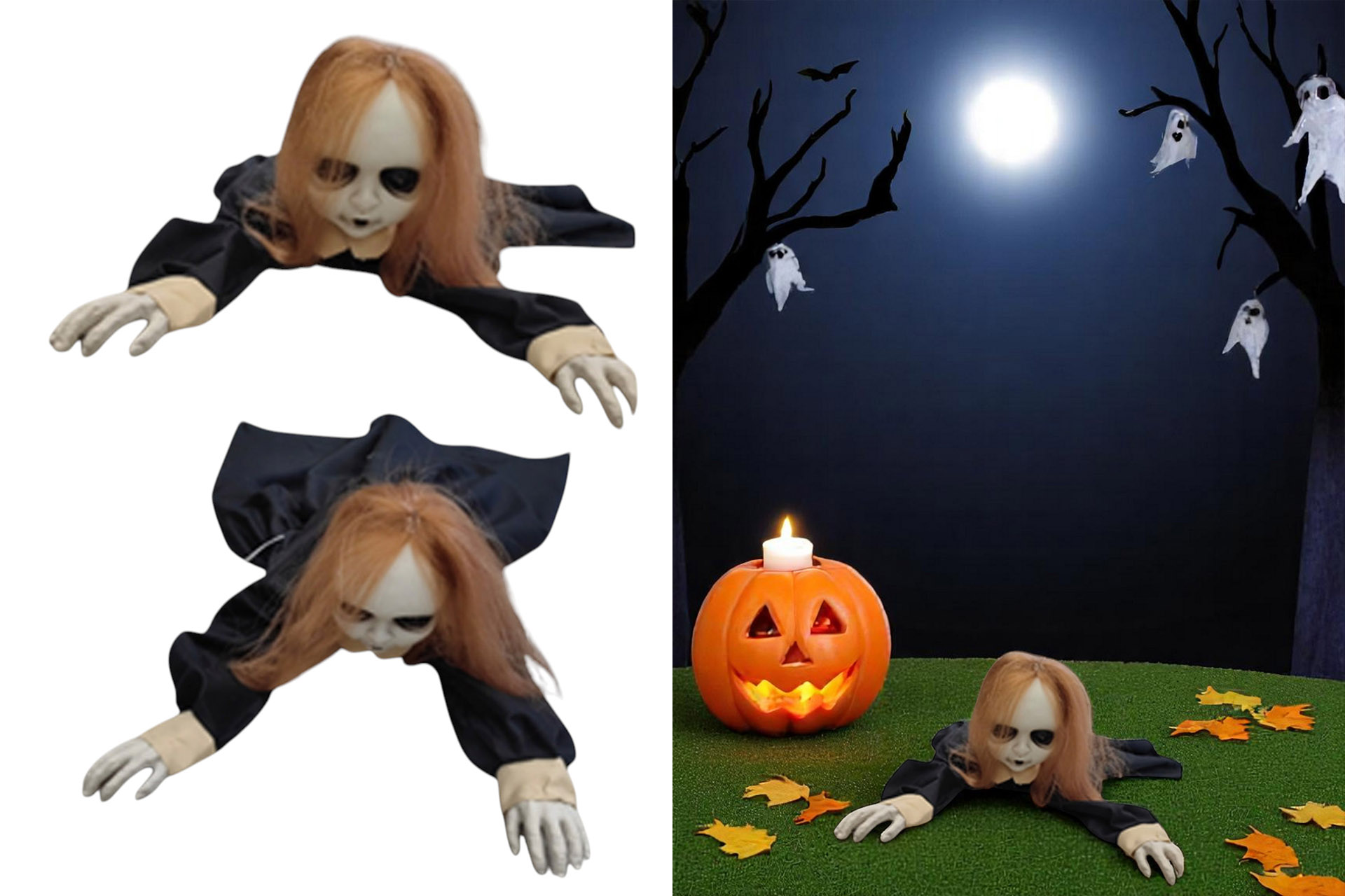 LED Deko Figuren Halloween "Crawling Doll", 90x40x25cm