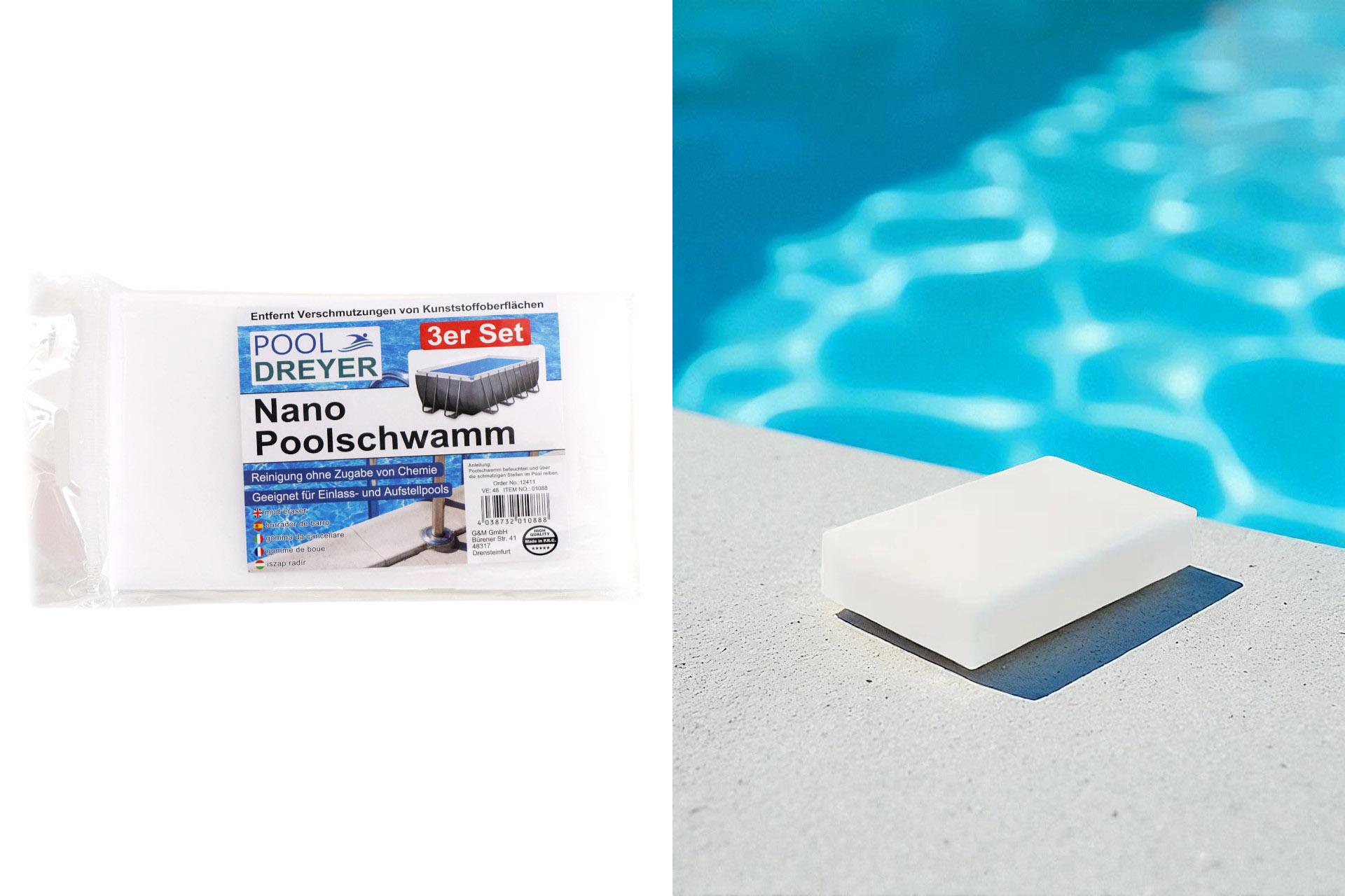 Nano Poolschwamm, 3er Set, 11x6,5 x2cm