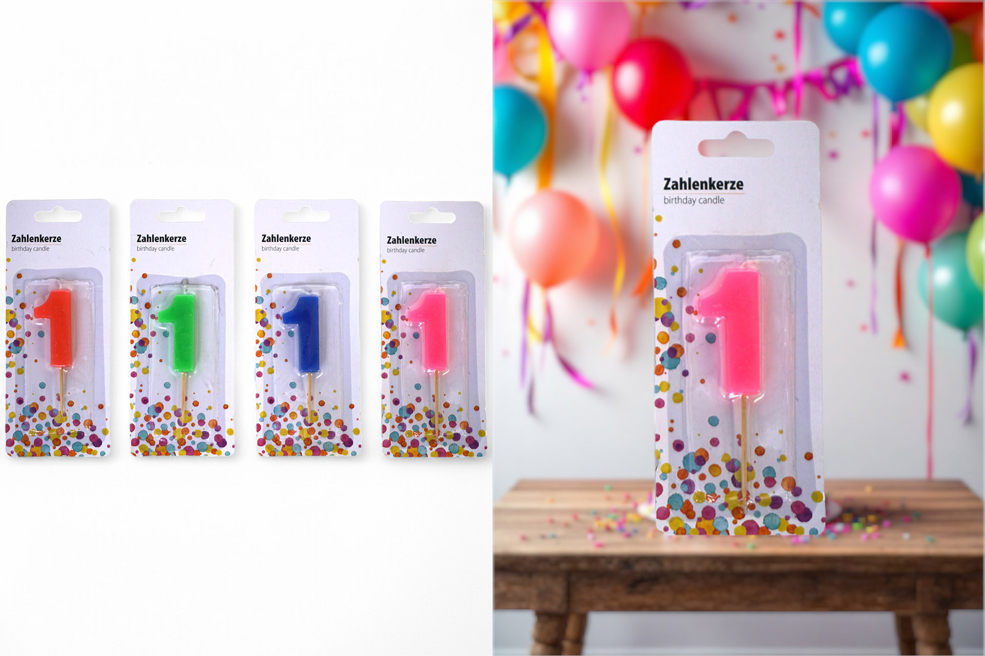 birthday candle on wooden stick "1" 8cm