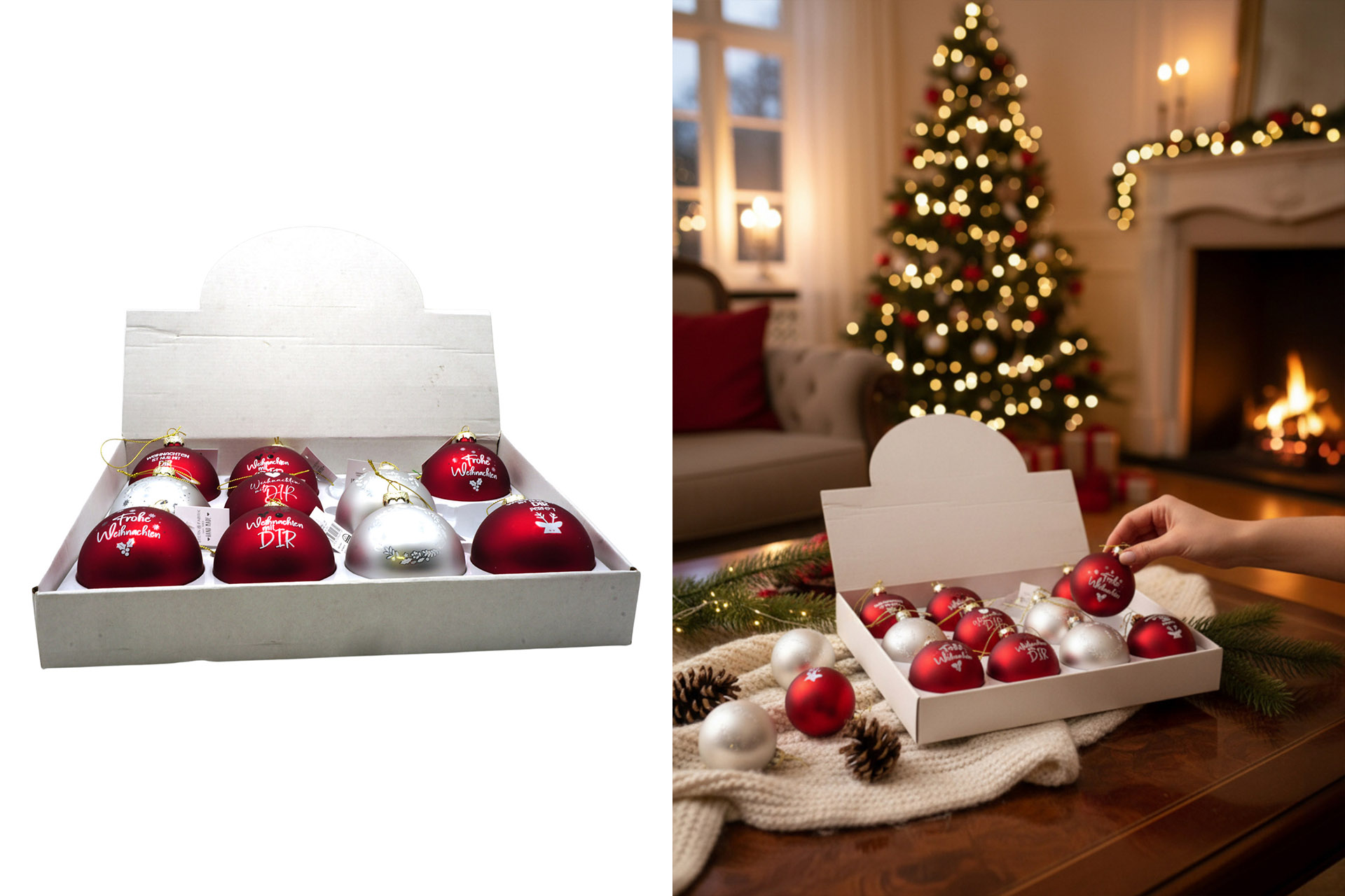 Weihnachtskugeln Glas "Deluxe" Ø 8cm im Display, Sortiment 05