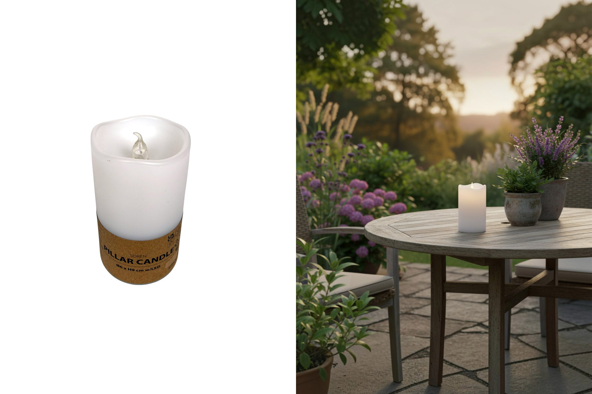 LED Outdoor Kerzen, 6x6x9cm, mit Timer, Stock!