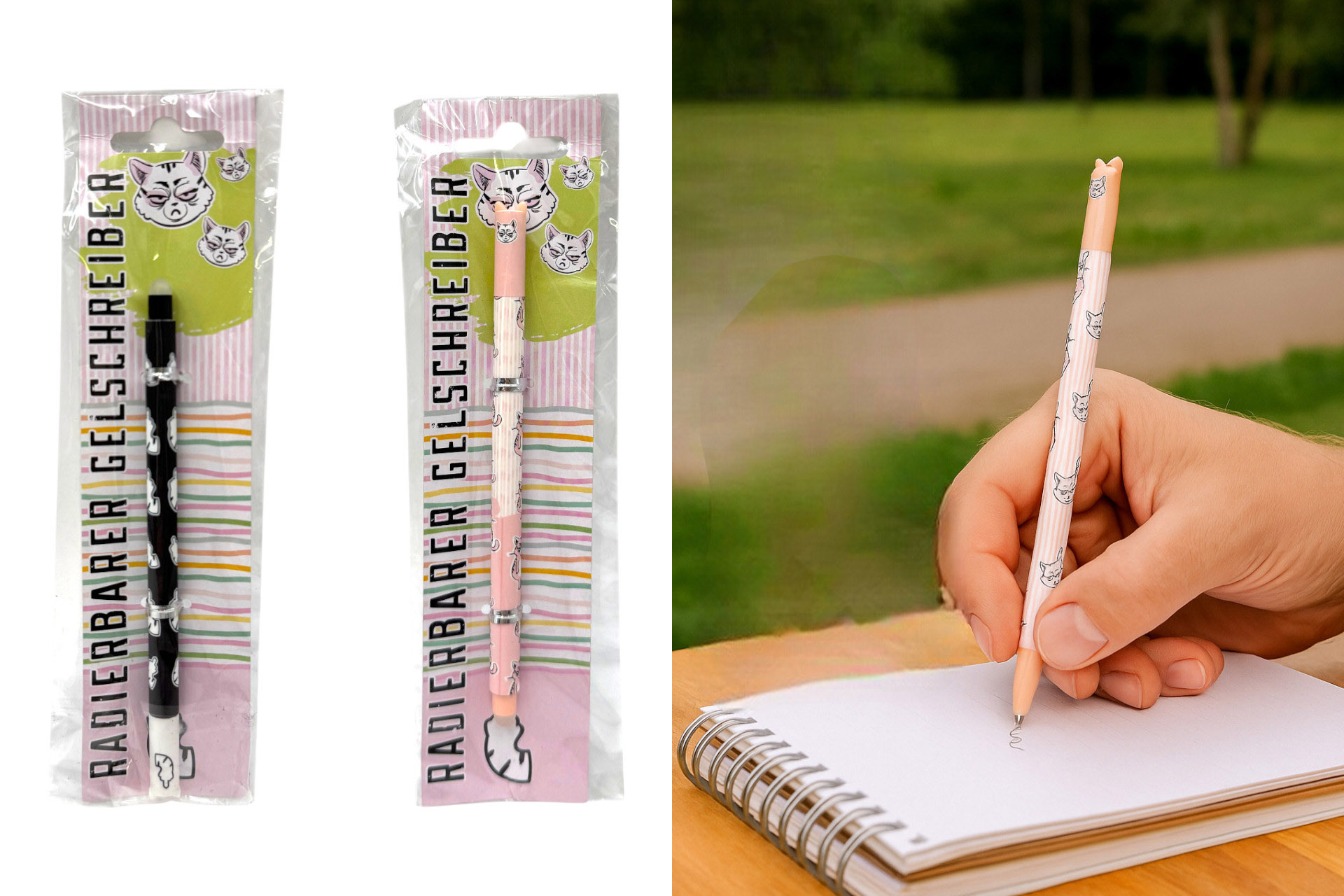 Radierbarer Gelschreiber "Miesekatze", 15cm, 2 Designs