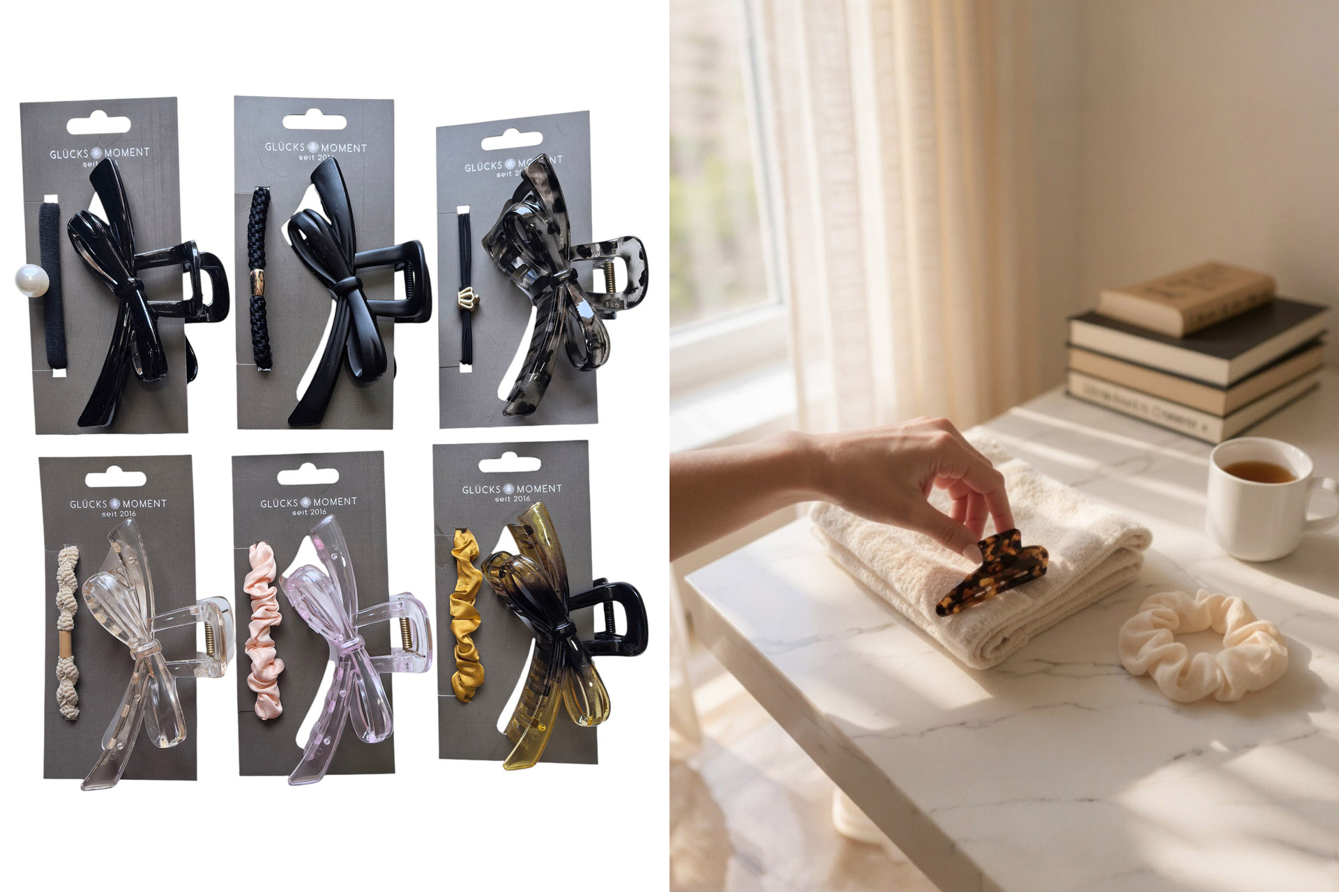 Haarspangen und Haarbänder sortiert, 6 Designs, im Display