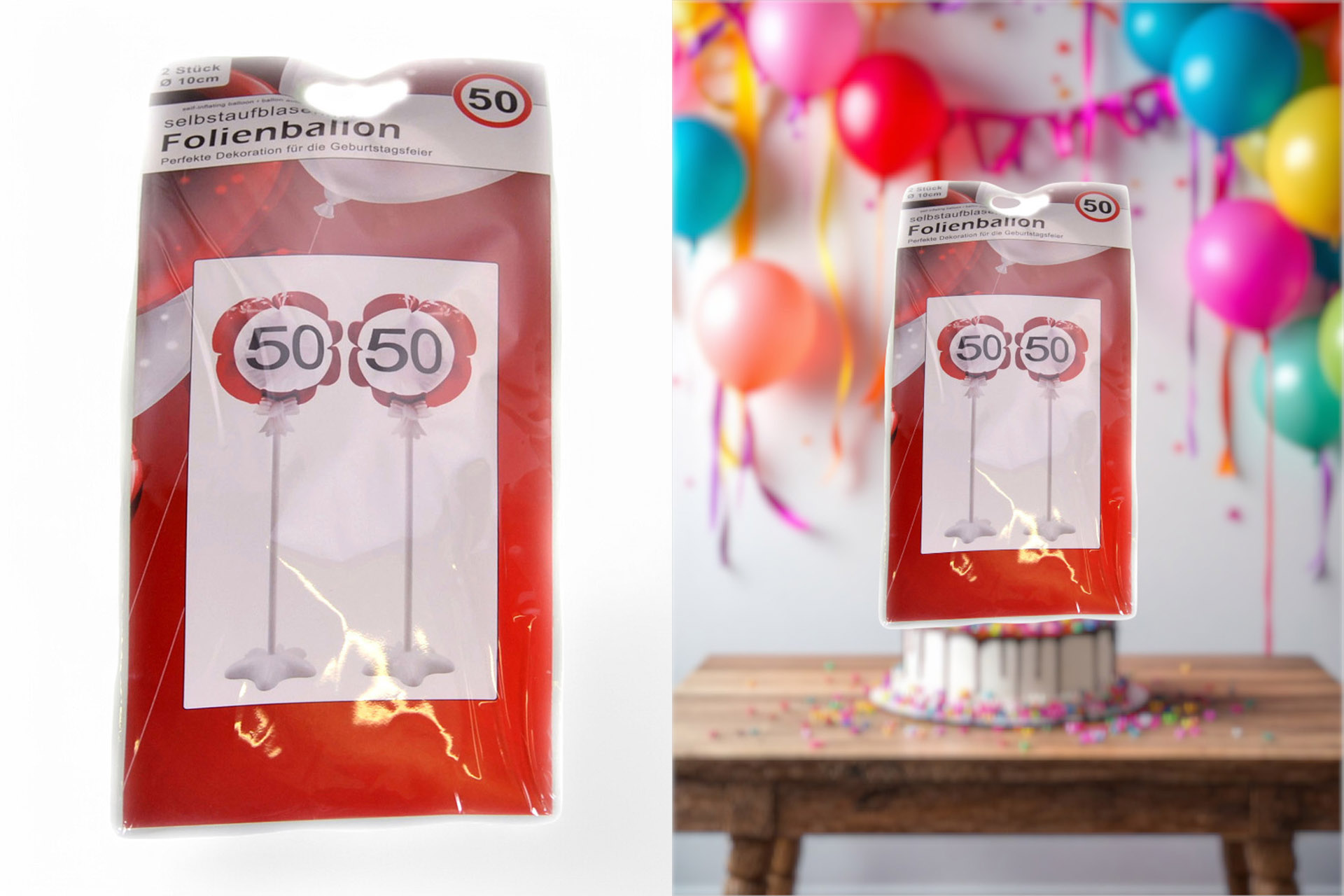 Jubiläums Sortiment Refill für Display Folienballon 2er selbstaufblasend "50"