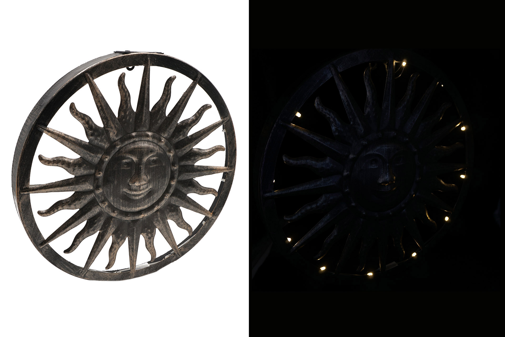 Solar Lampe "Sonne" zum hängen, 40 x 4cm, 12 LEDs, warmweiß, grau