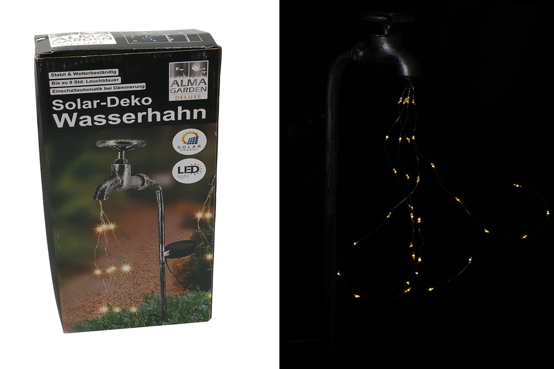 Solar "Wasserhahn auf Stick, 32 LEDs, 52x15x6cm, warmweiß