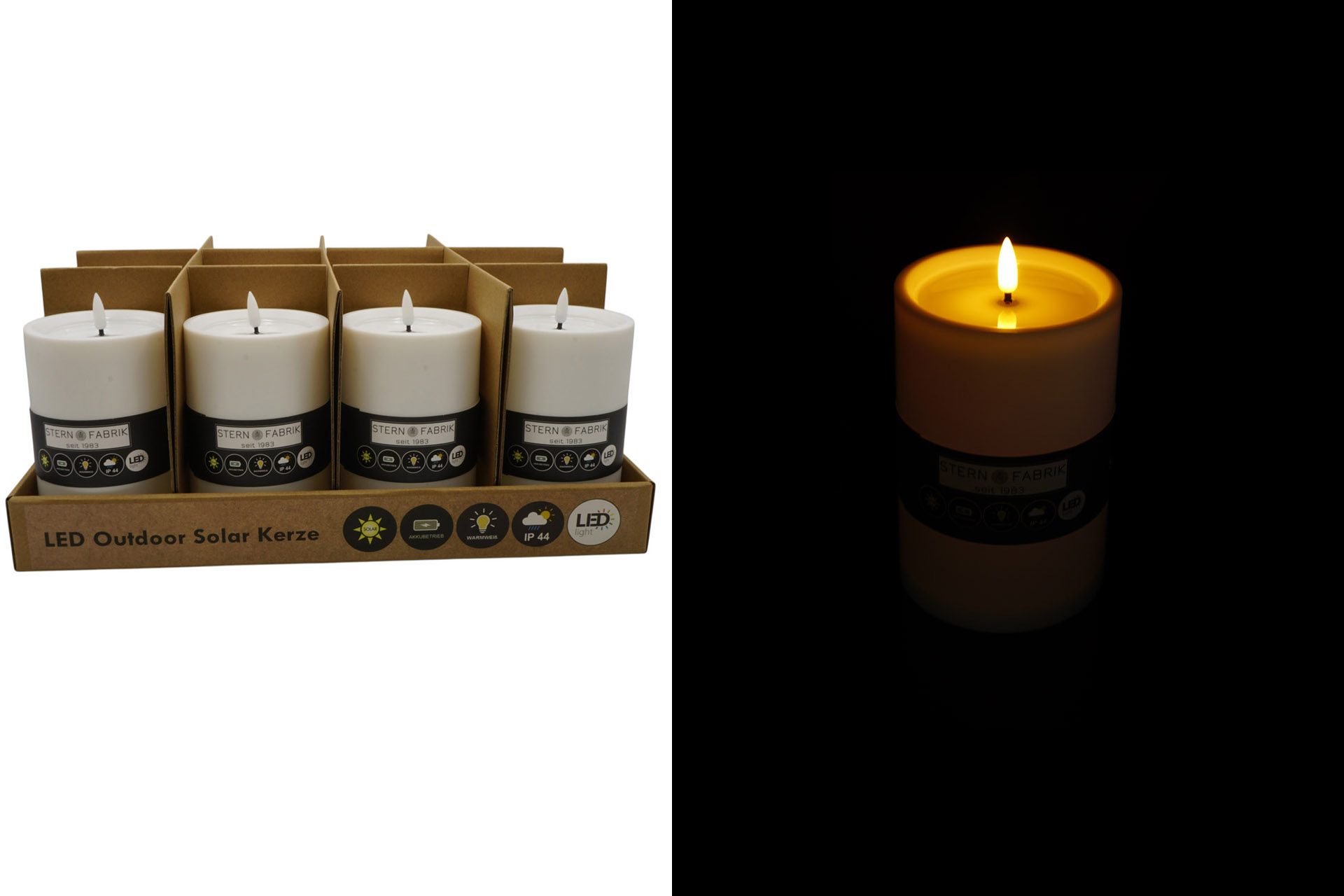 LED Solar Outdoor Kerze, 15x10x10cm, weiß, 1 LED, im Display