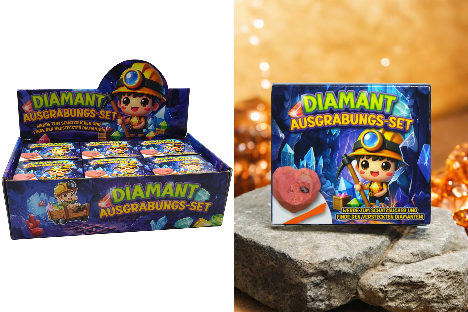 Ausgrabung Set "DIG IT" Diamant 8x7x3cm, 8fach sortiert Display