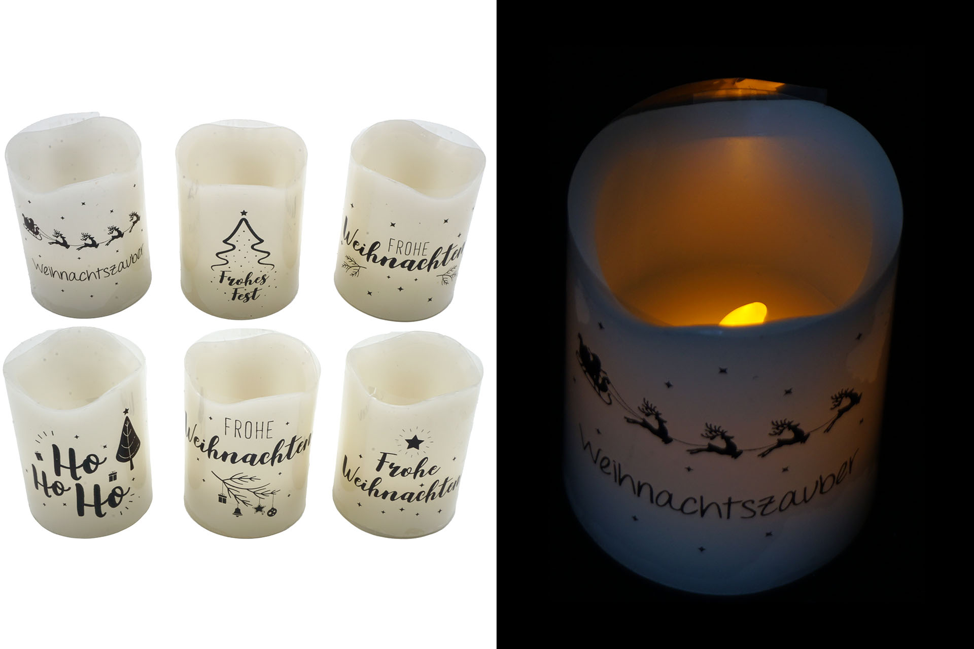 Echtwachskerze mit Spruch Weihnachten H 6,5x dia 5cm, 6 Sprüche