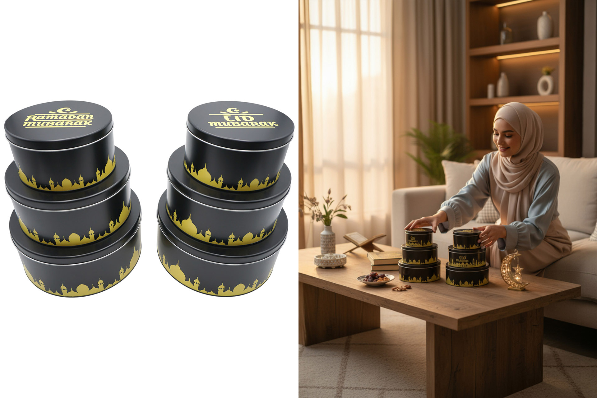 Gebäckdosen 3tlg "Ramadan", matt schwarz, 2 Designs