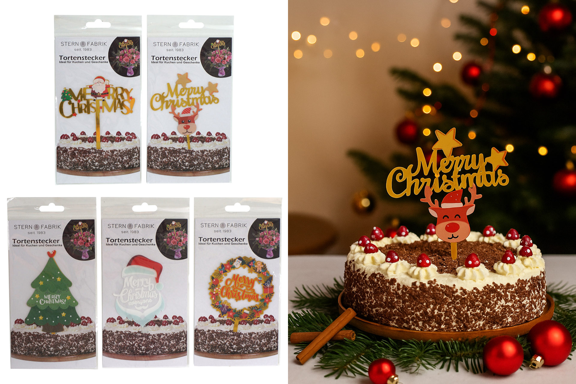 Tortenstecker Weihnachten "Cake Topper" 15x10cm, 5 Designs