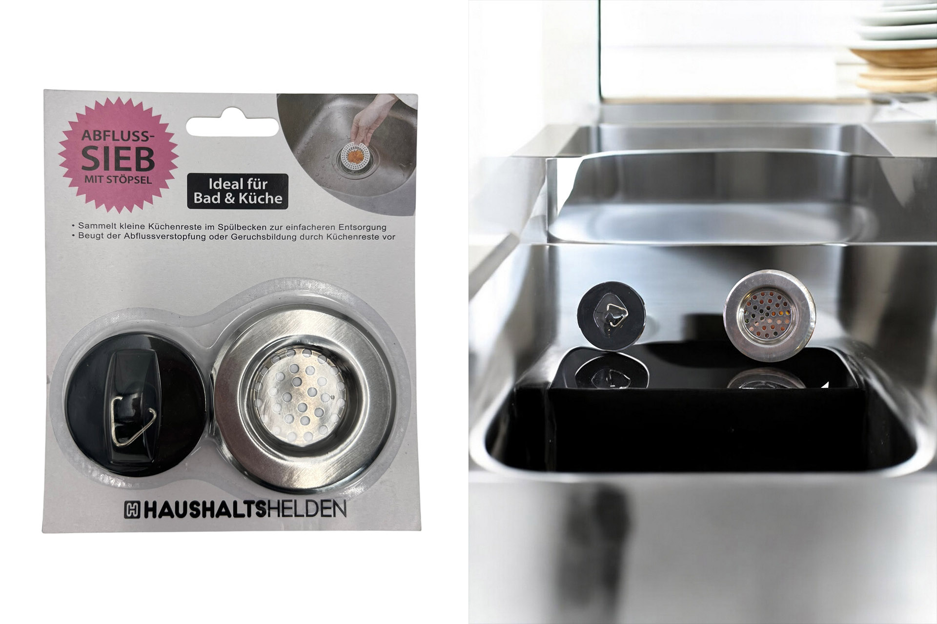 Abflusssieb mit Stöpsel, Edelstahl
