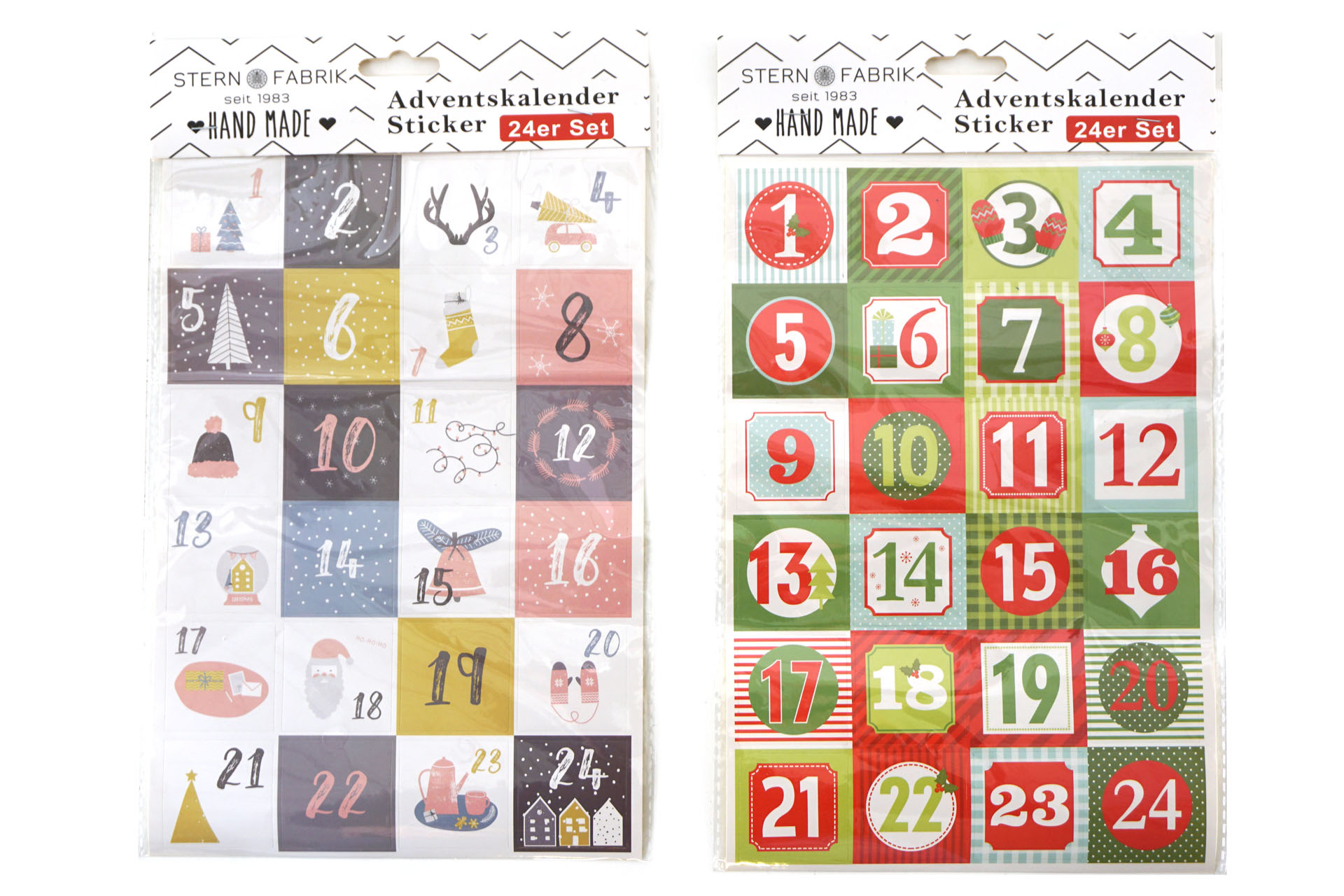 Adventskalender Sticker, 24er Set, 3,5-4,5cm