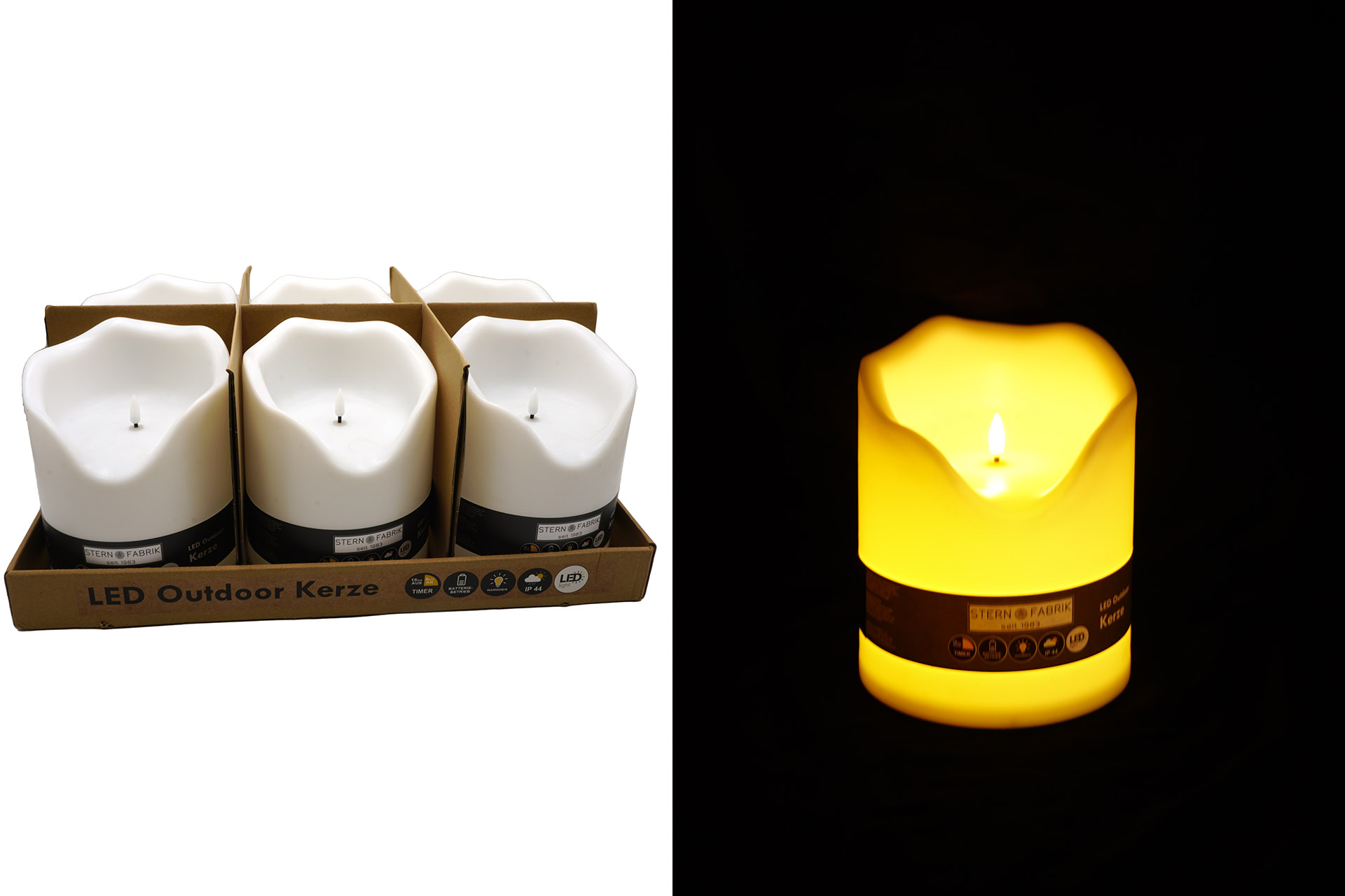 LED Outdoor Kerze, 20x16x16cm, mit Timer, weiß, 2 LED, im Display