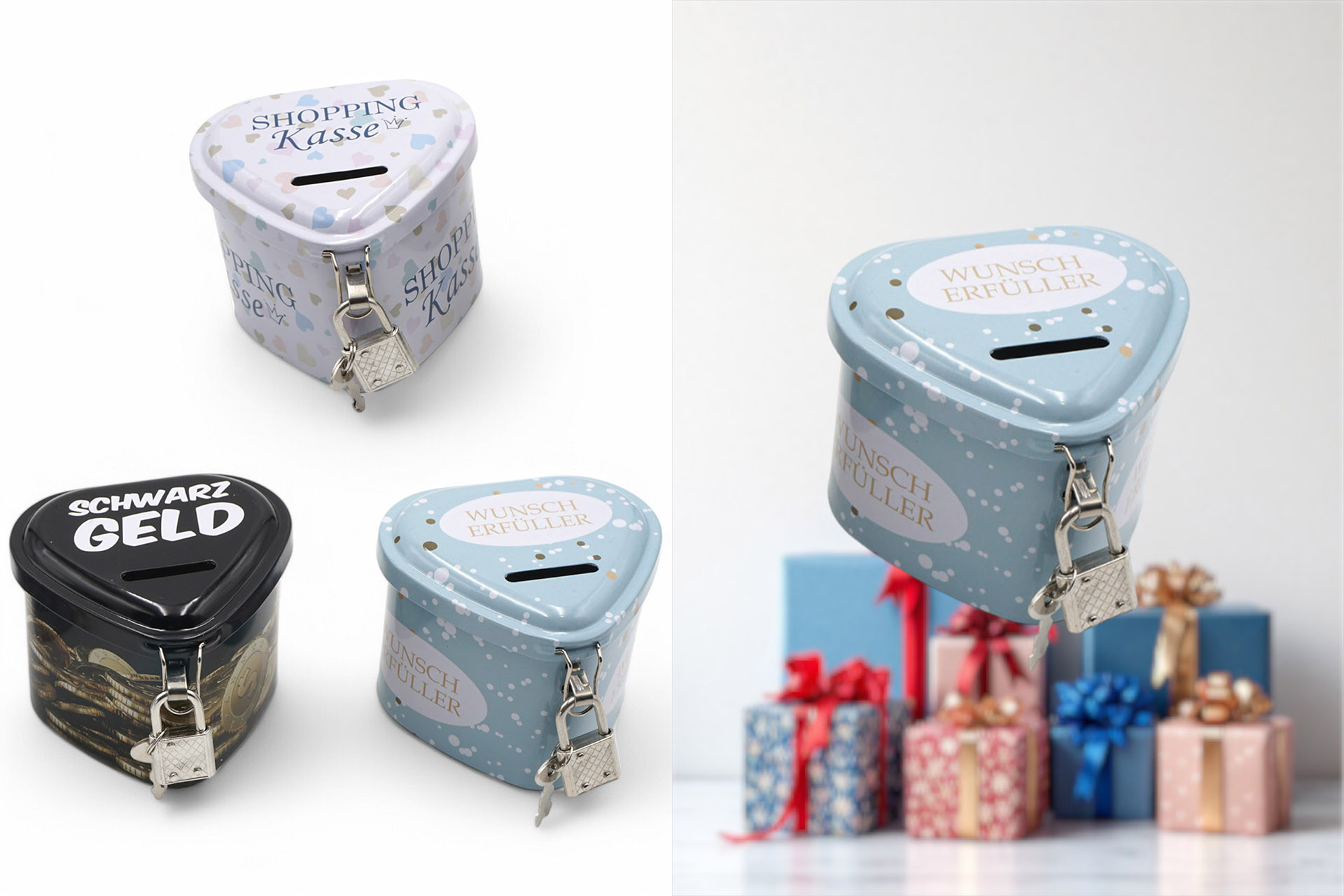 Money box heart with lock and key