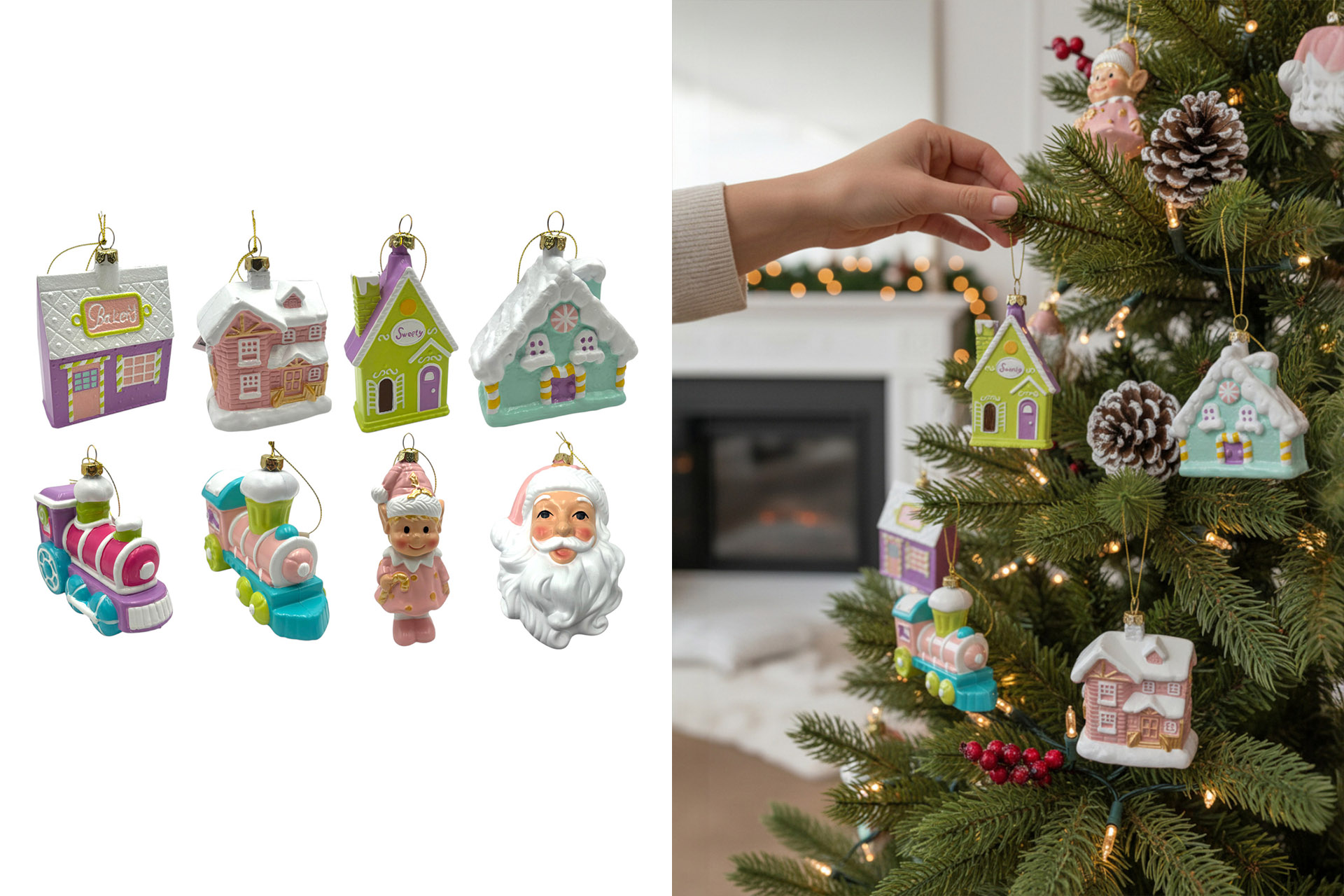 Weihnachtskugeln Kunststoff "Weihnachtsmix Pastel", 10-13cm, 8 Designs