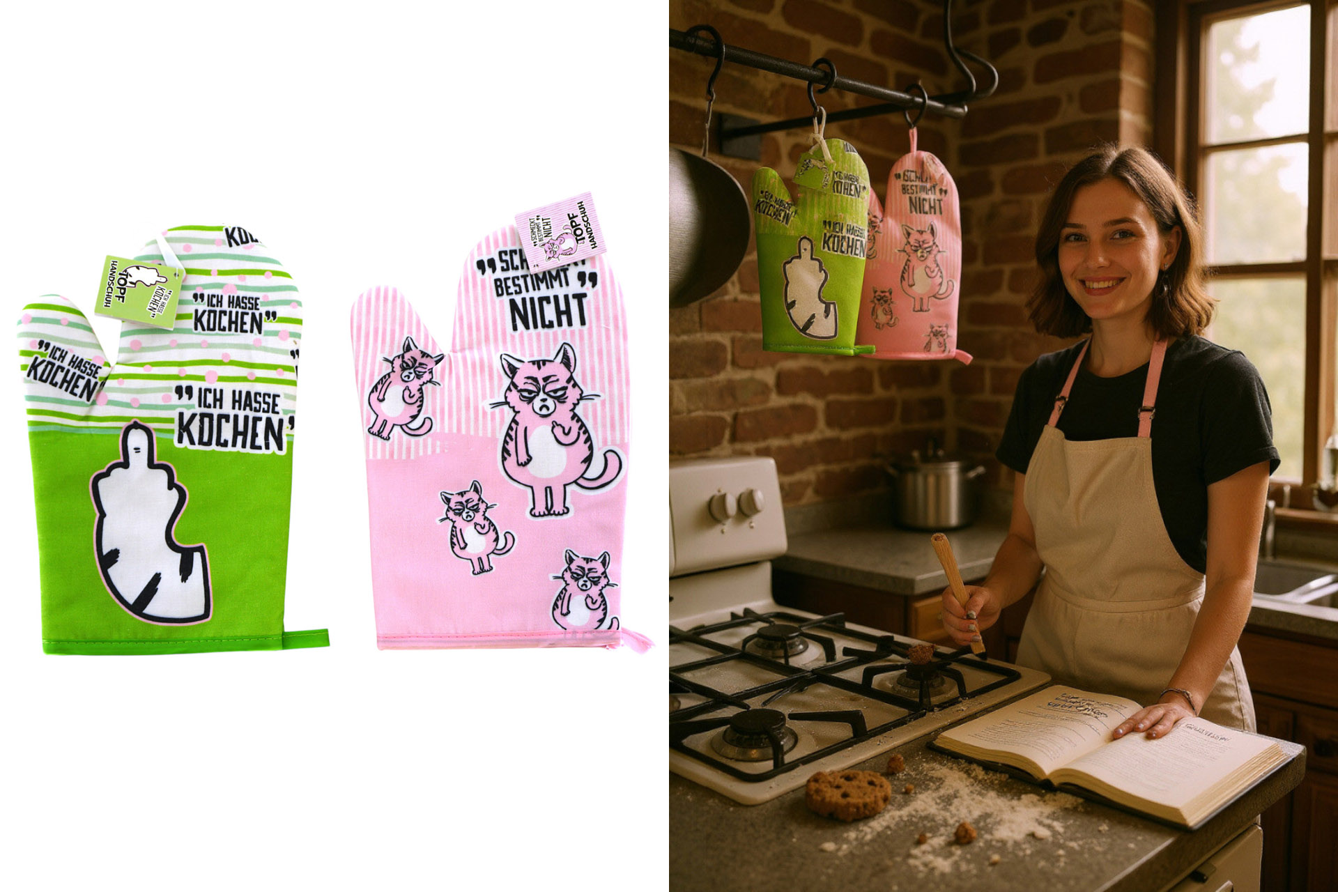 Topfhandschuh "Miesekatze", 27x18x2,5cm, 2 Designs