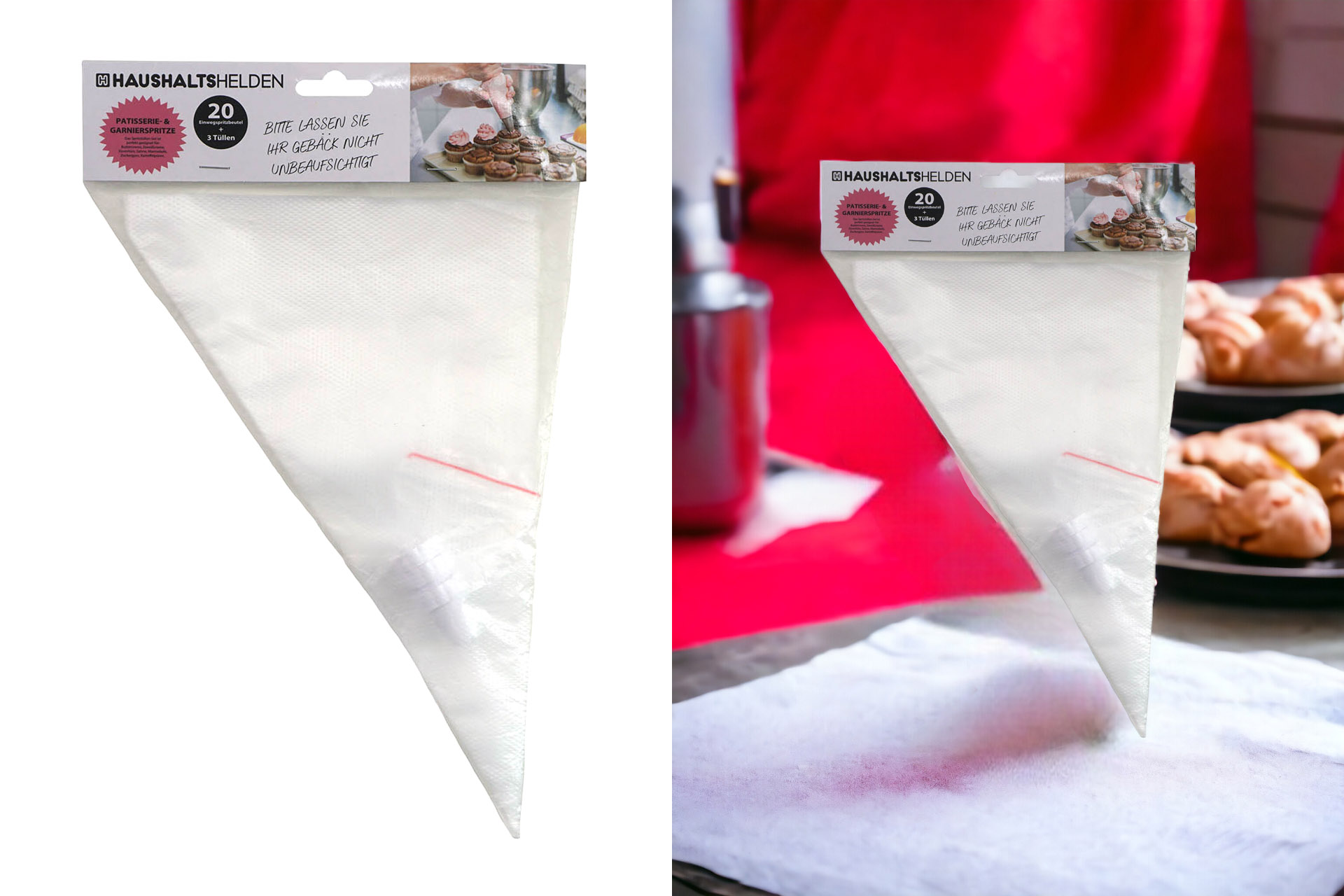 Patisserie- und Garnierspritze, 20 Einwegspritzbeutel mit 3 Tüllen