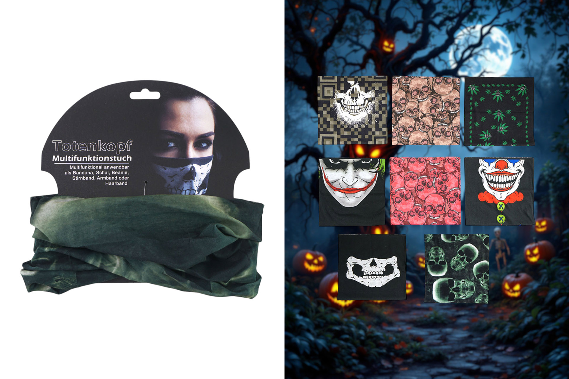 Multifunktions Tuch/Loop uni, 8 Farben, 24x48cm, Gruselprint