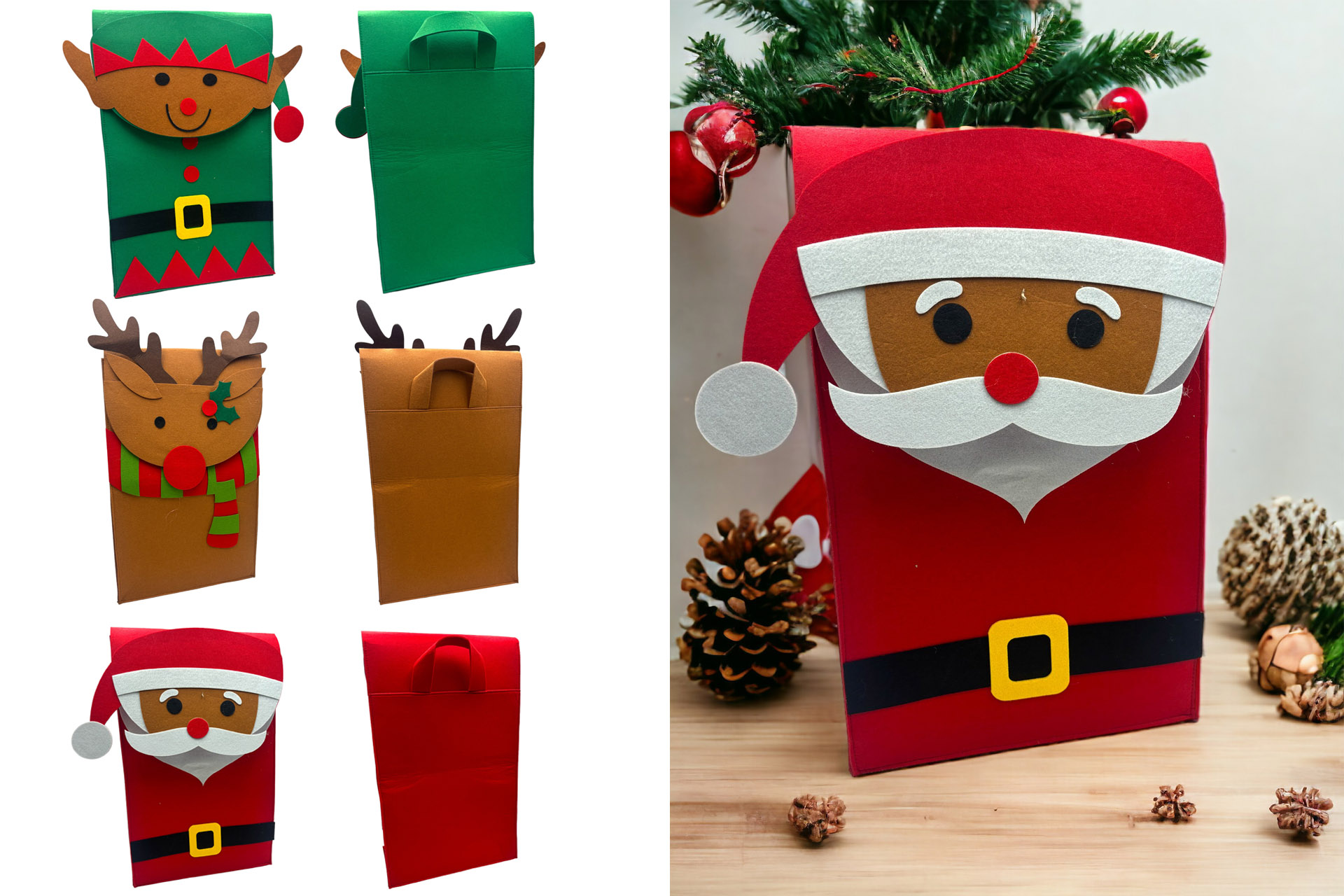 Tasche Filz Weihnachten, 3 Designs, 12,5x22x10cm