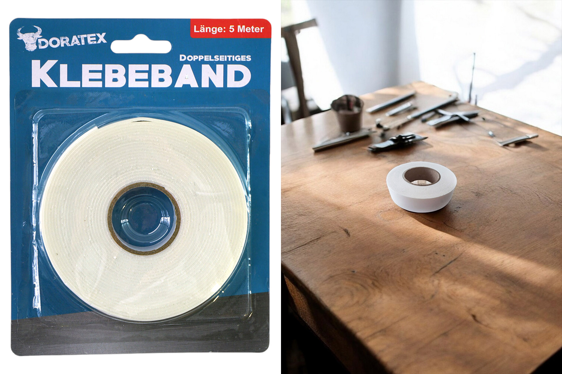 Doppelseitiges Klebeband, 5mx1,8mmx1,5mm, weiß