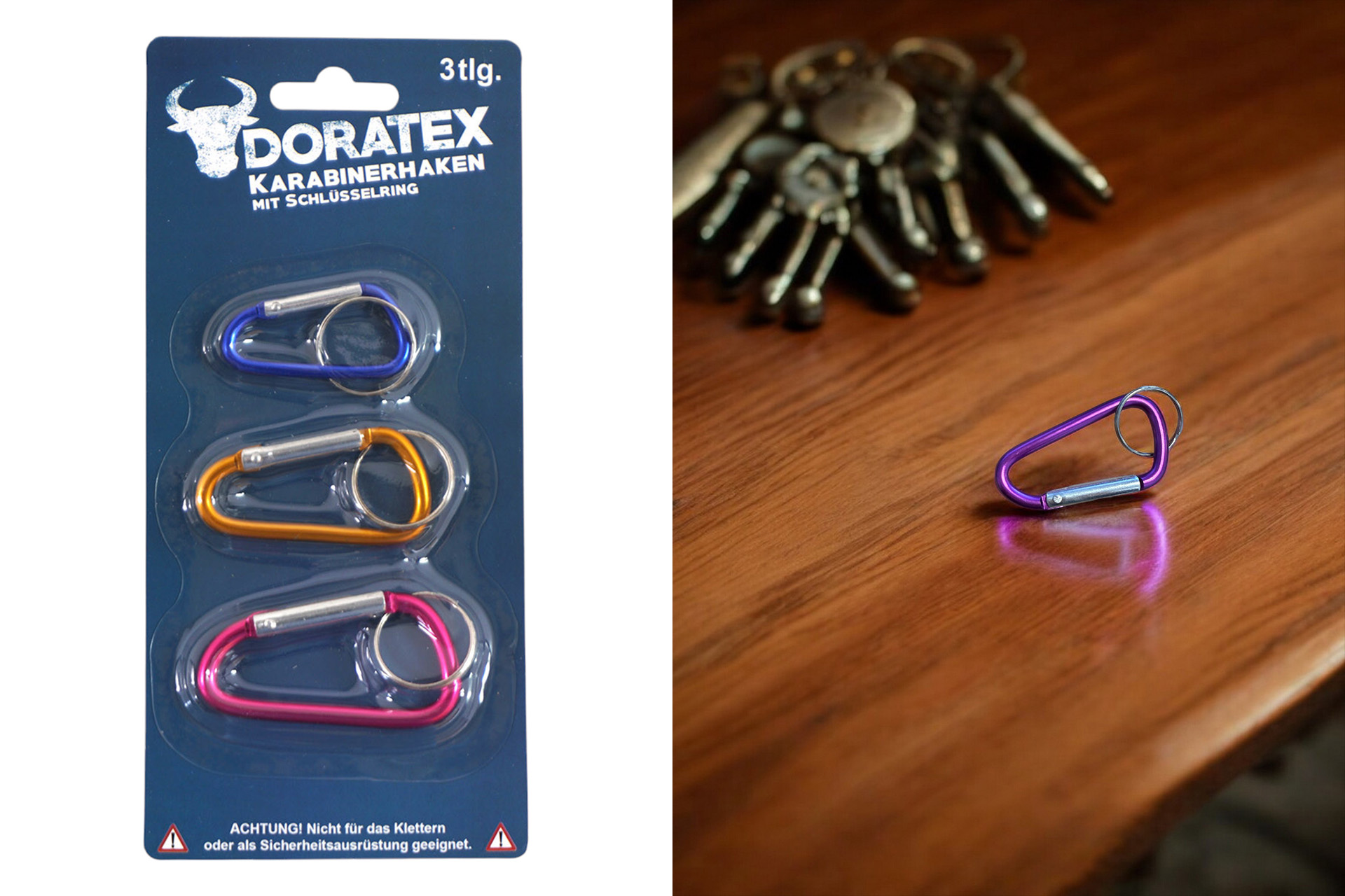 Karabinerhaken-Set 3tlg. mit Schlüsselring