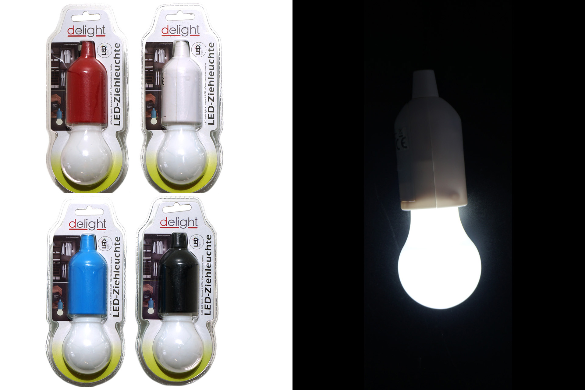 Leuchte Ziehlampe Glühbirne "Pull-Out" zum hängen LED, 4 Farben