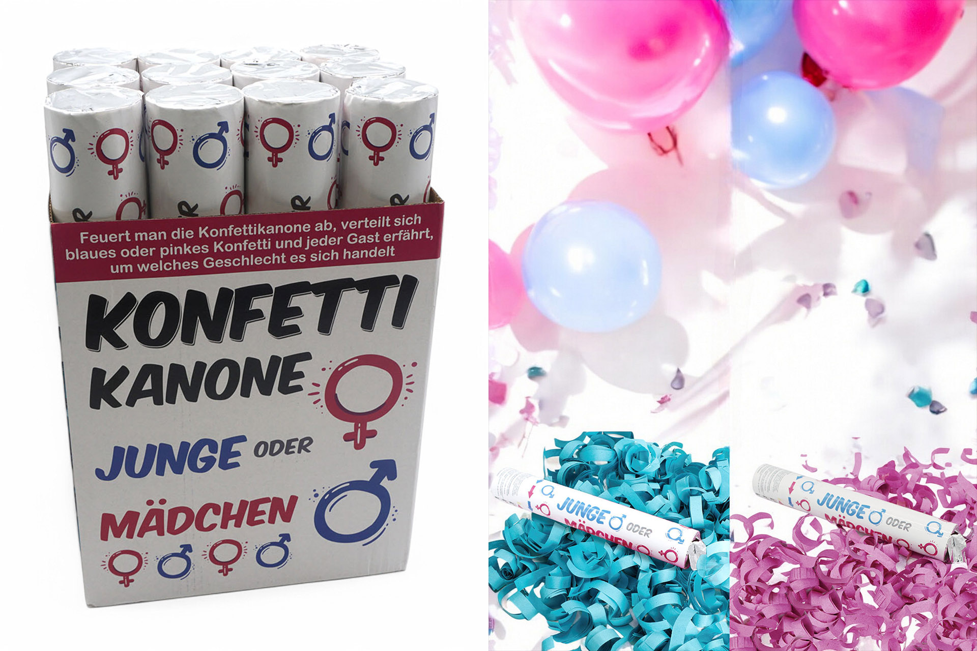 Partypopper 30cm "BOY OR GIRL?" Konfetti Kanone, im Display