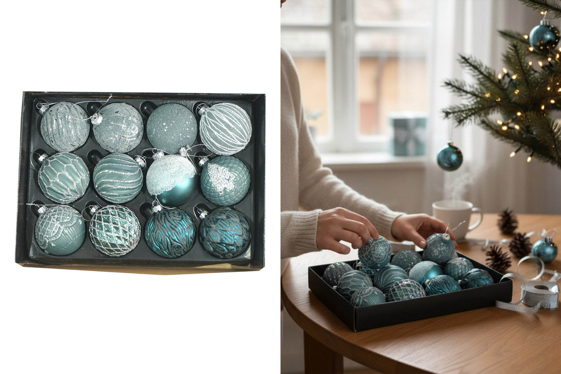 Weihnachtskugeln Glas "Deluxe" Ø 8cm im Display, Sortiment R