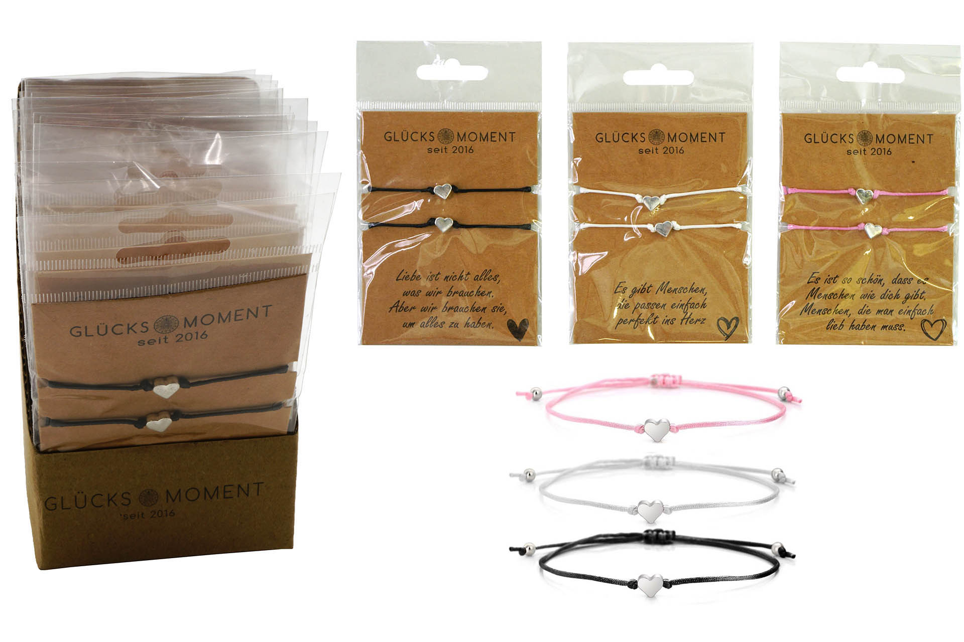 Armband "Herz" Partnerarmband, 2er Set, 4 Designs, 3 Farben, verstellbar, im Display