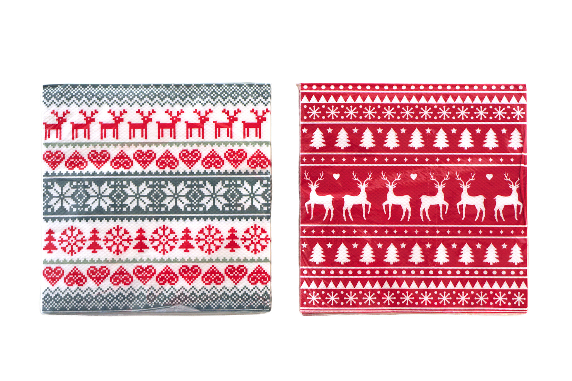 Servietten "Strickmuster" 33x33cm, ¼ Falz, 3-lagig, 20er Pack, 2 Designs