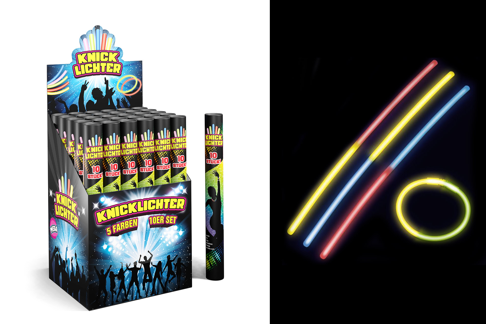 Light sticks 20cm, 10 pieces/tube, on display