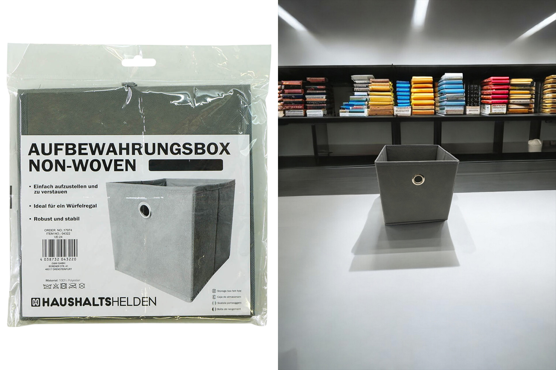 Aufbewahrungsbox Non-Wooven, 20x20x20cm faltbar, grau