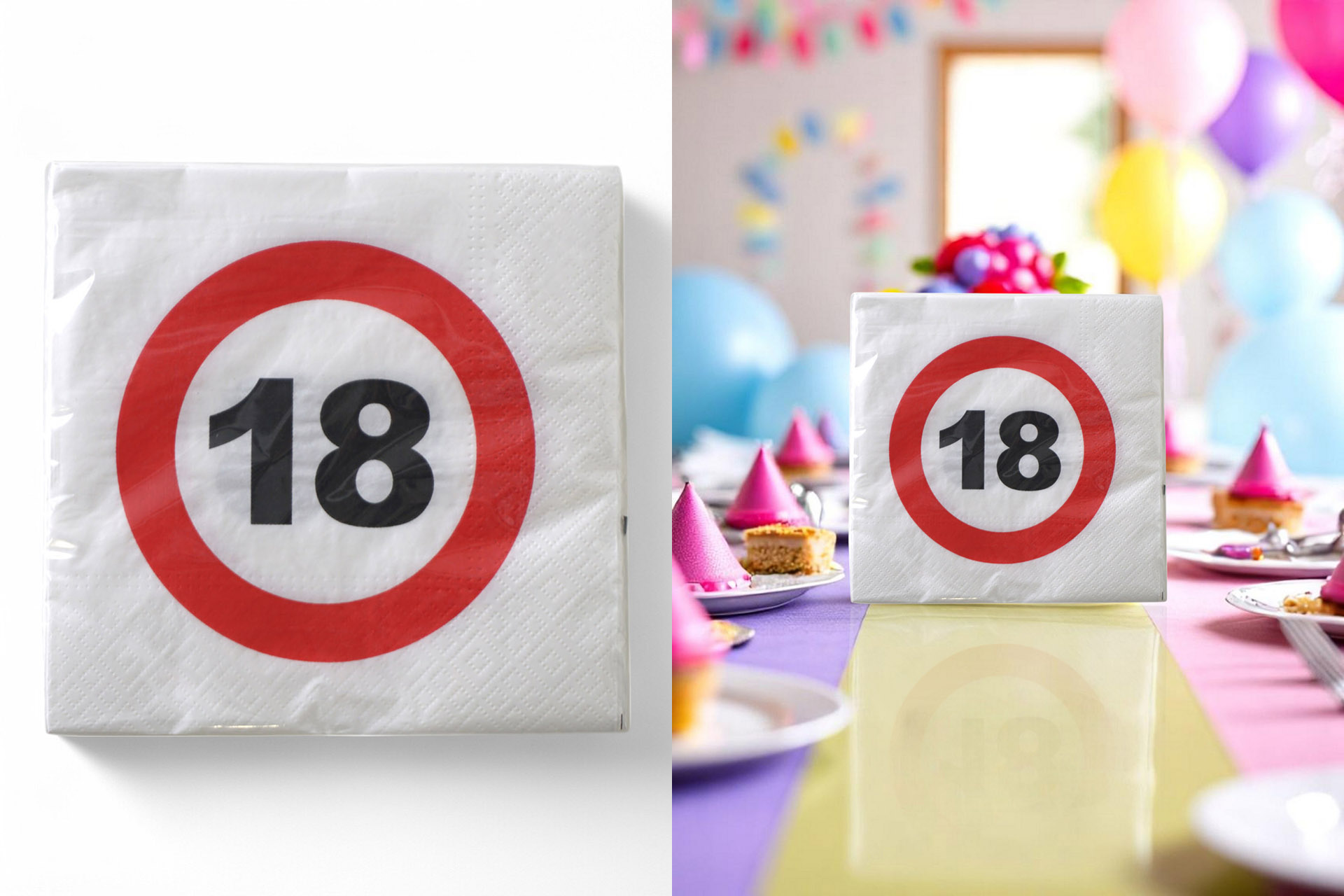 Servietten "Jubiläum 18" 33x33cm, ¼ Falz, 3-lagig, 20er Pack